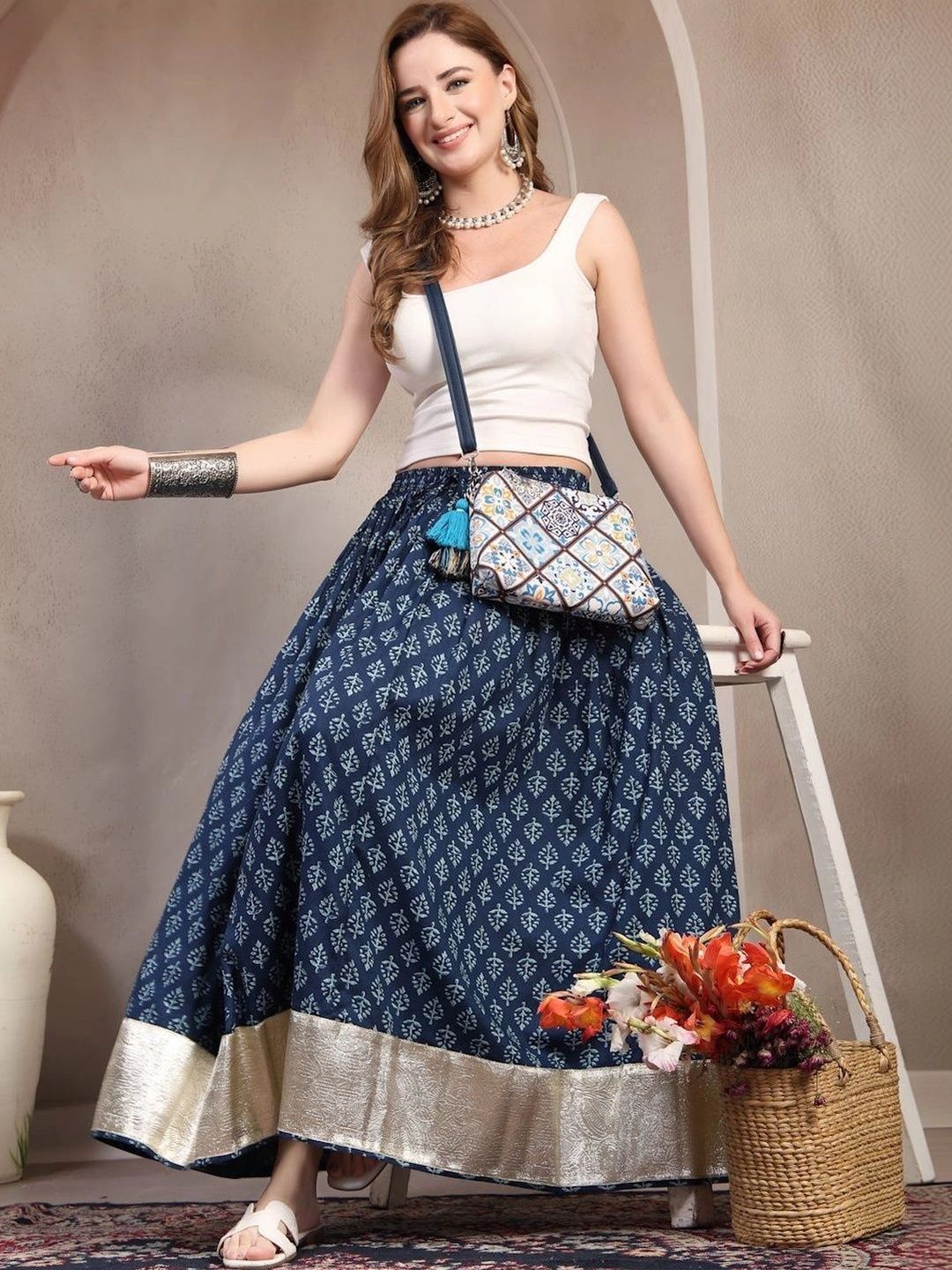 Anouk Women Cotton Cotton Cambric Floral Maxi Flared Skirt-picture-32