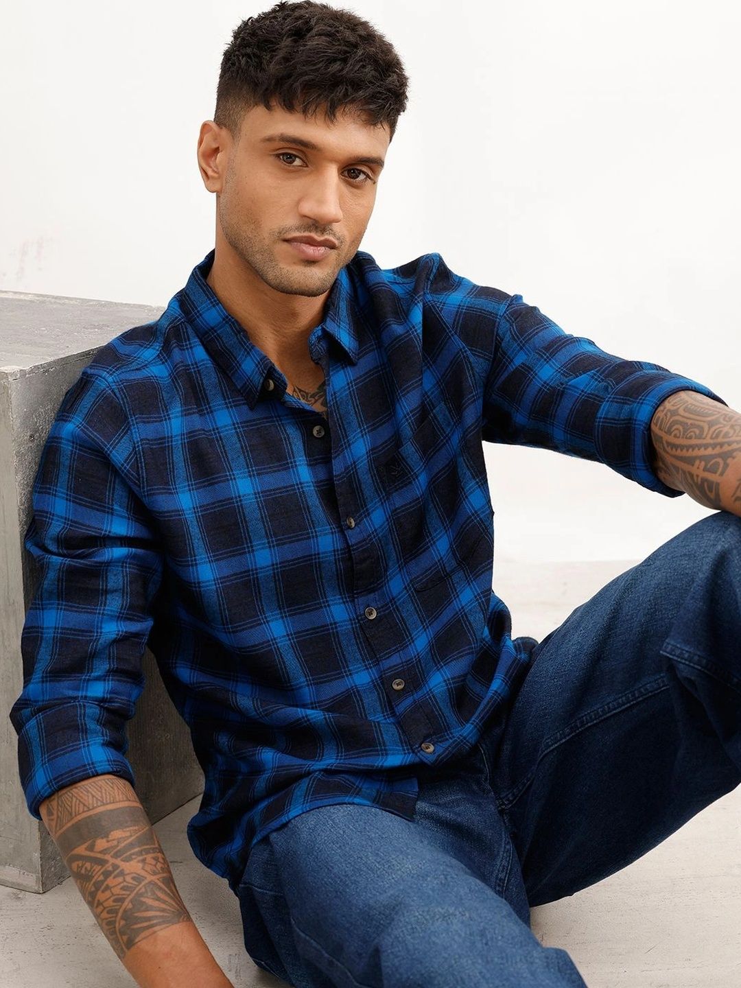 WROGN Men Slim Fit Tartan Checks Checked Casual Shirt-picture-31