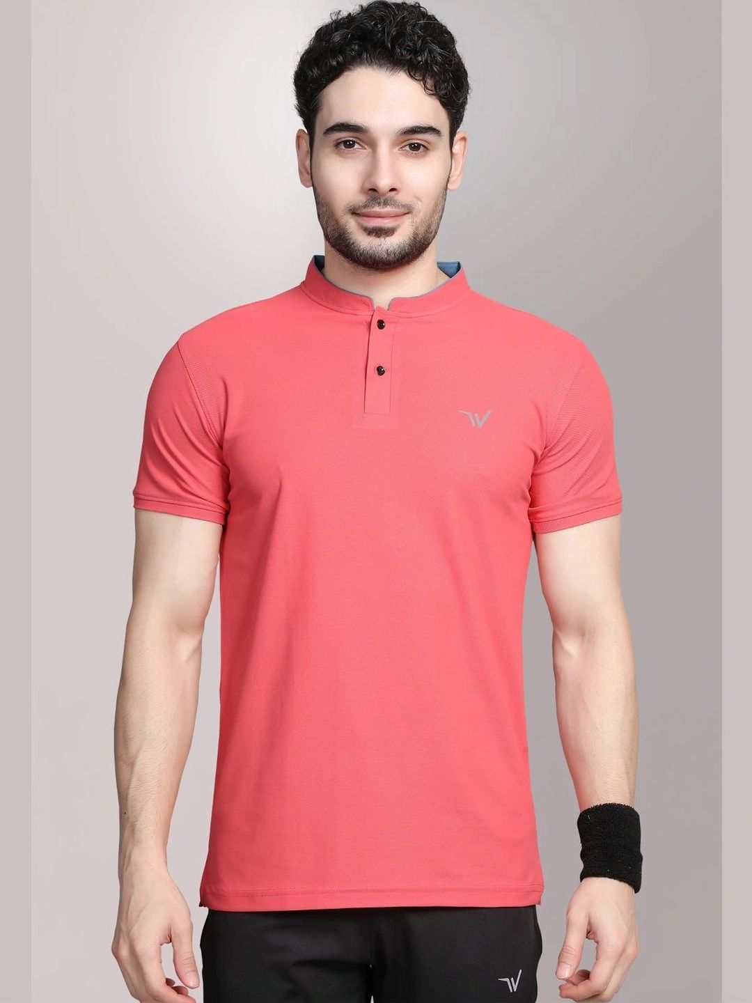 WEWOK Men Brand Logo Mandarin Collar Fusion T-shirt-image-21