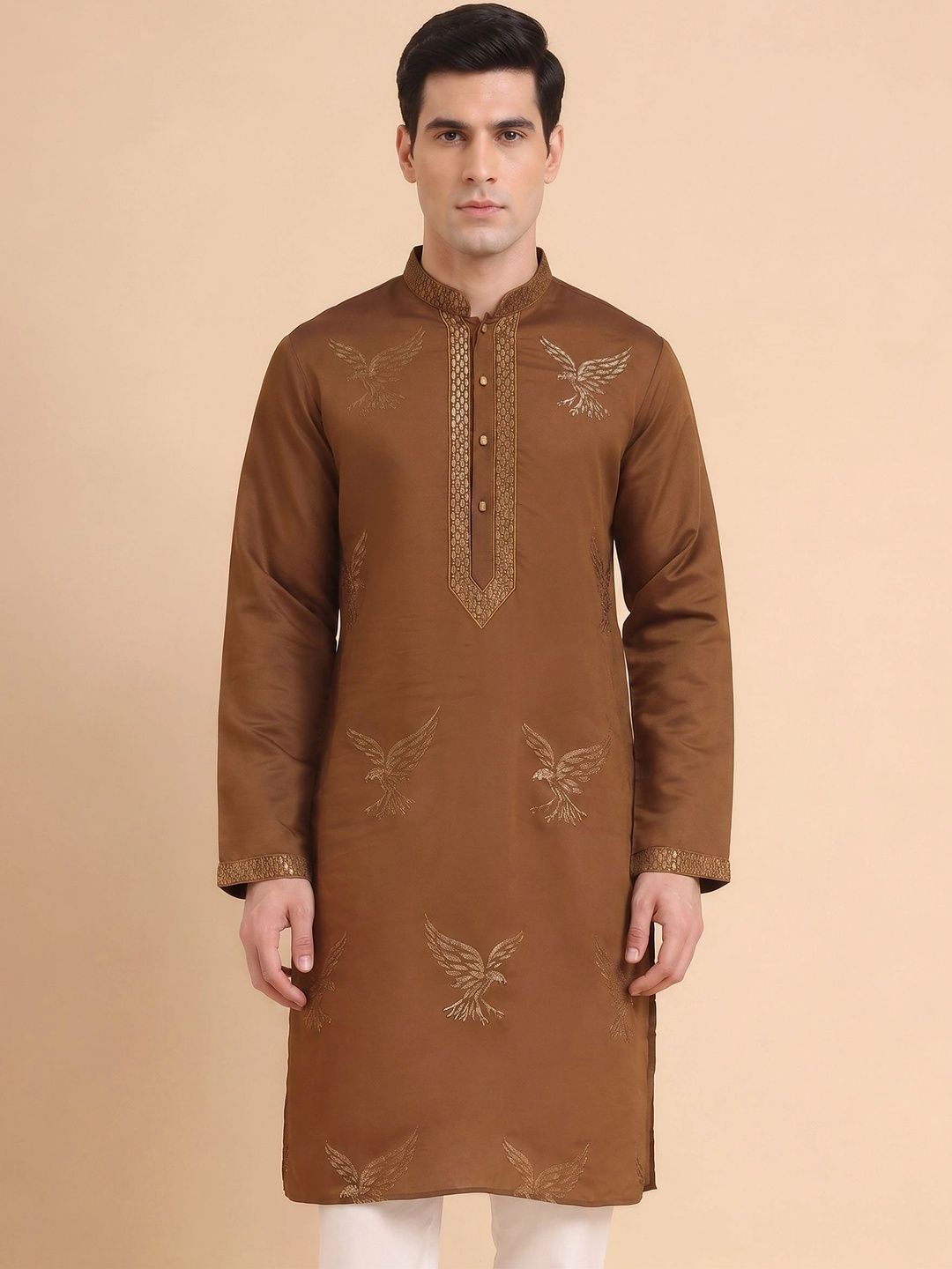 House of Pataudi Men Ethnic Motifs Embroidered Regular Thread Work Kurta with Pyjamas-picture-44