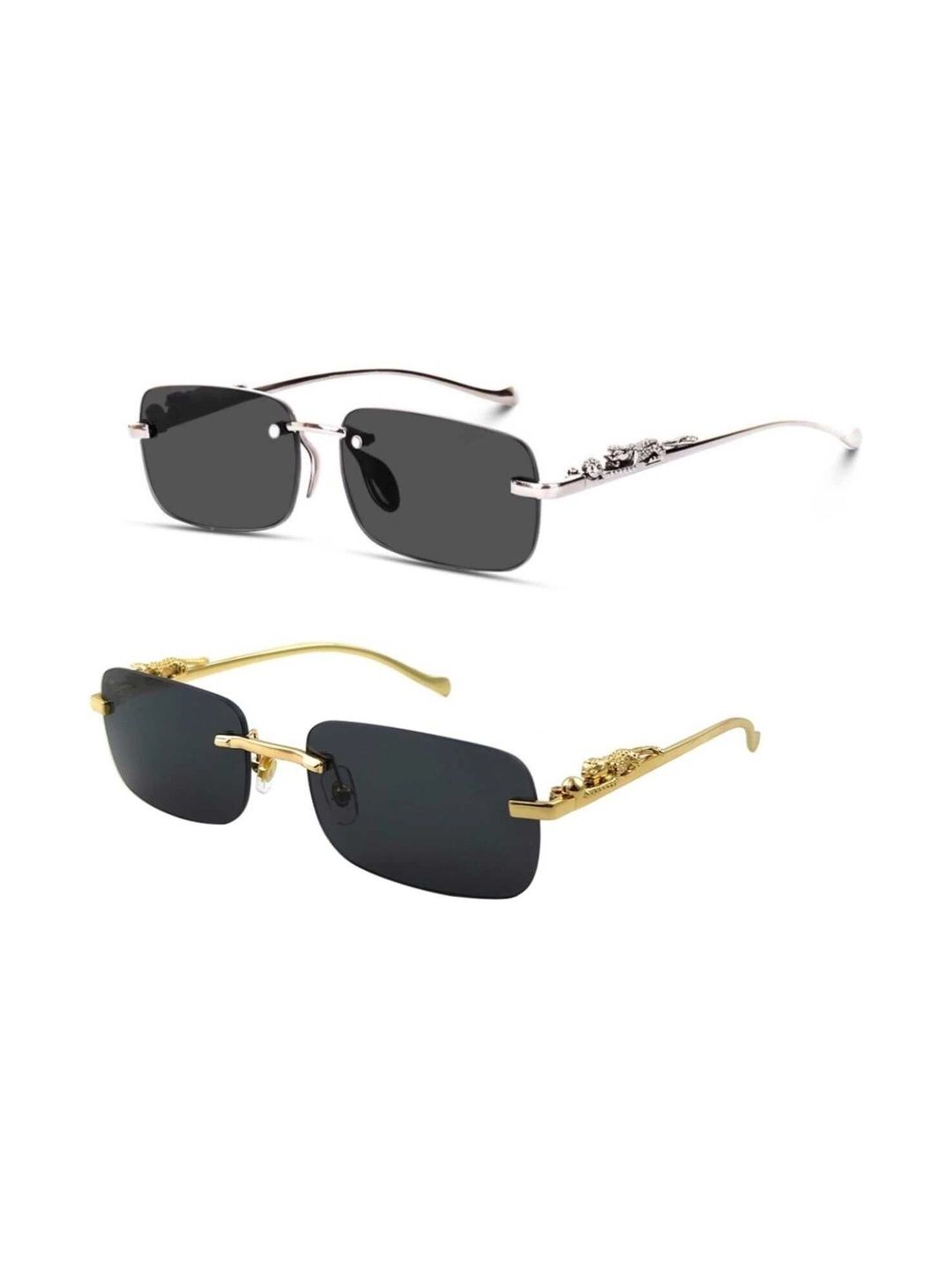 EYELLUSION Women Black Lens & Gold-Toned Rectangle Sunglasses with-picture-37