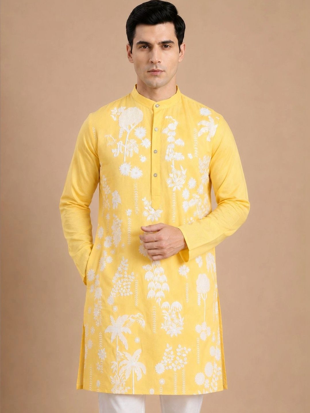 House of Pataudi Men Floral Embroidered Thread Work Floral Kurta-picture-38