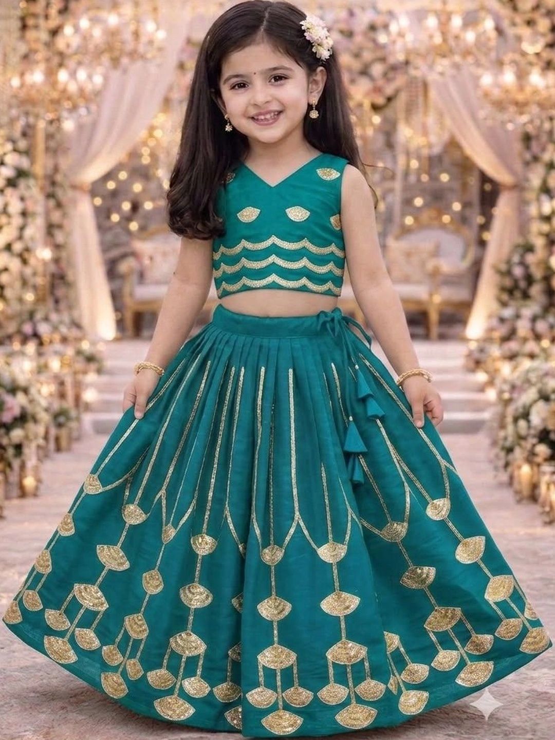 KALINI Girls Embellished Sequinned Ready to Wear Lehenga &-picture-14