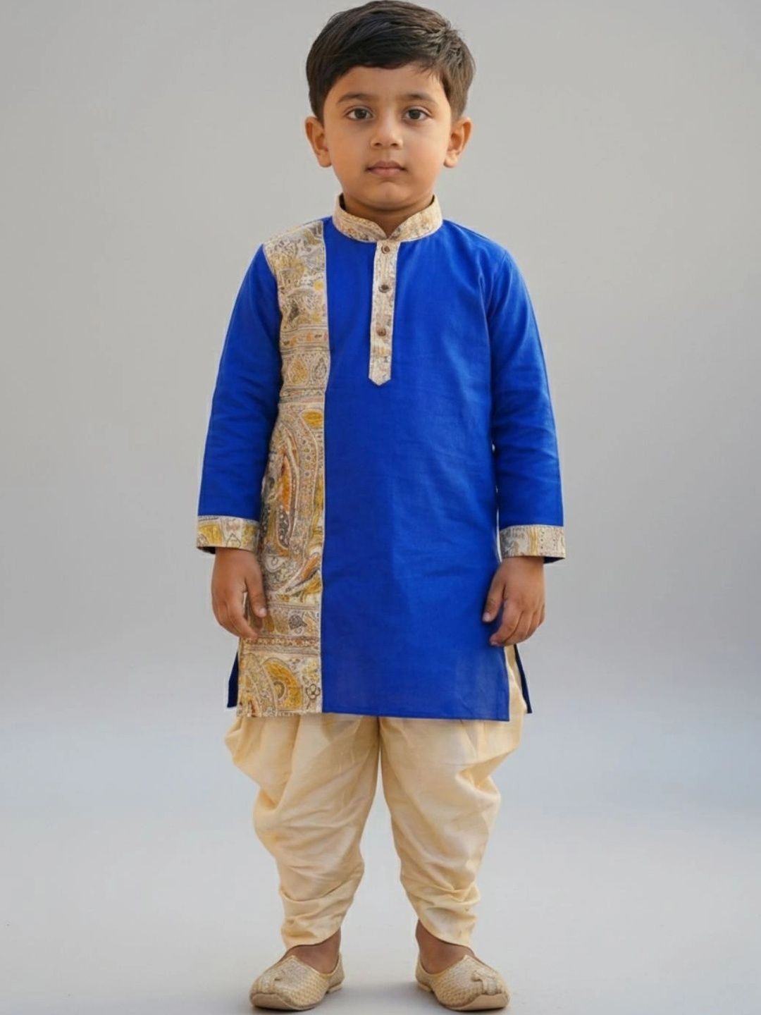 GOURI COLLECTIONS Boys Ethnic Motifs Printed Regular Pure Cotton Kurta with Dhoti Pants-picture-21