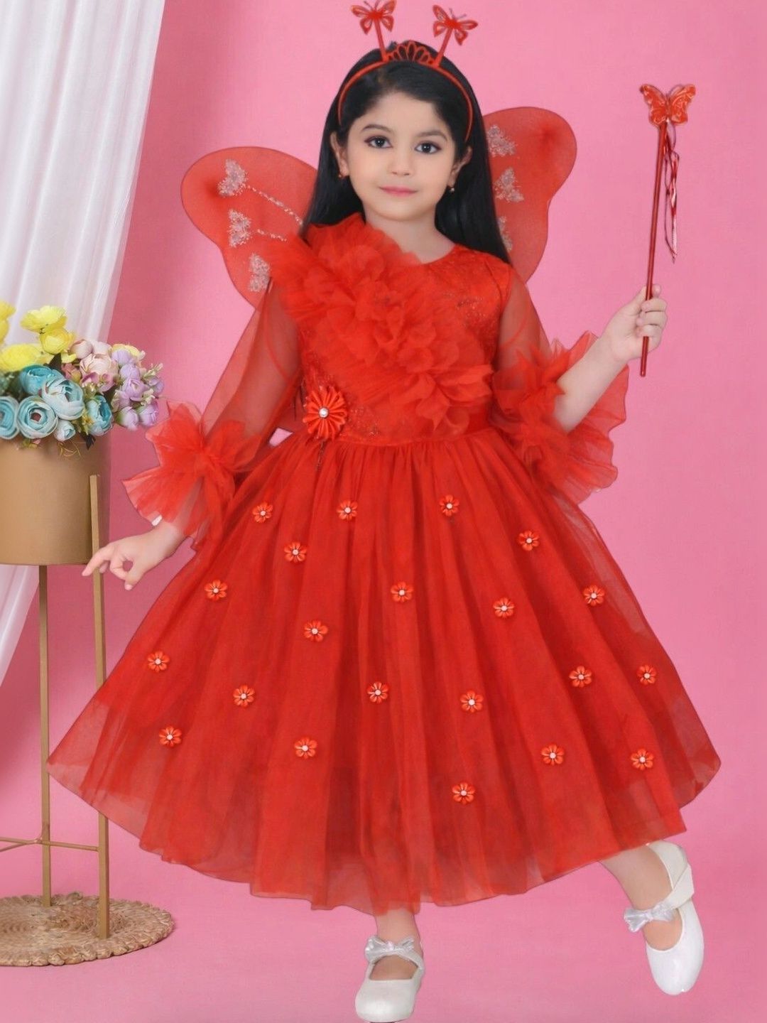 ITC FASHION Floral Ruffled Net A-Line Dress-picture-14