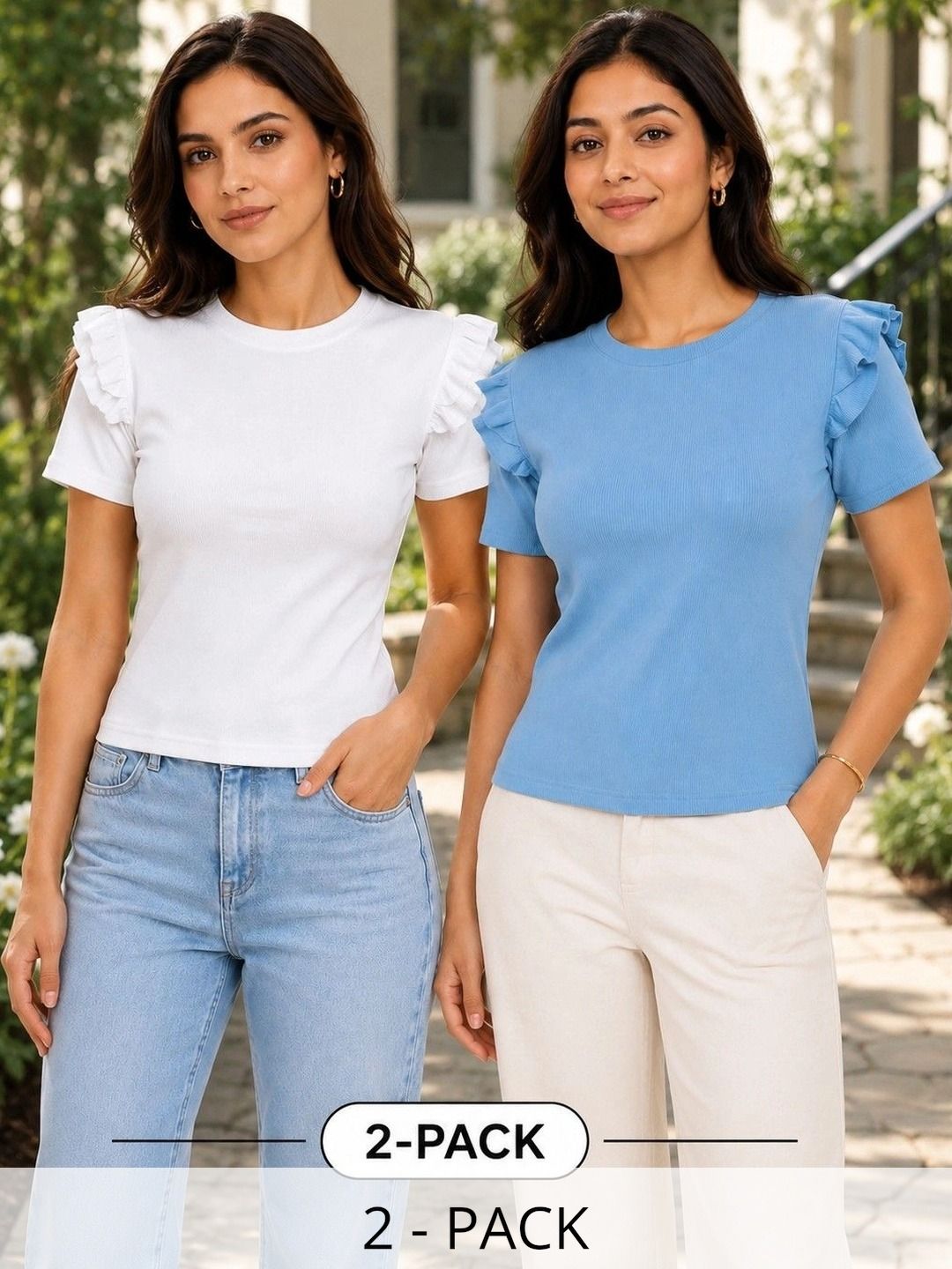 Bitterlime Flutter Sleeve Ruffles Cotton Top-picture-55