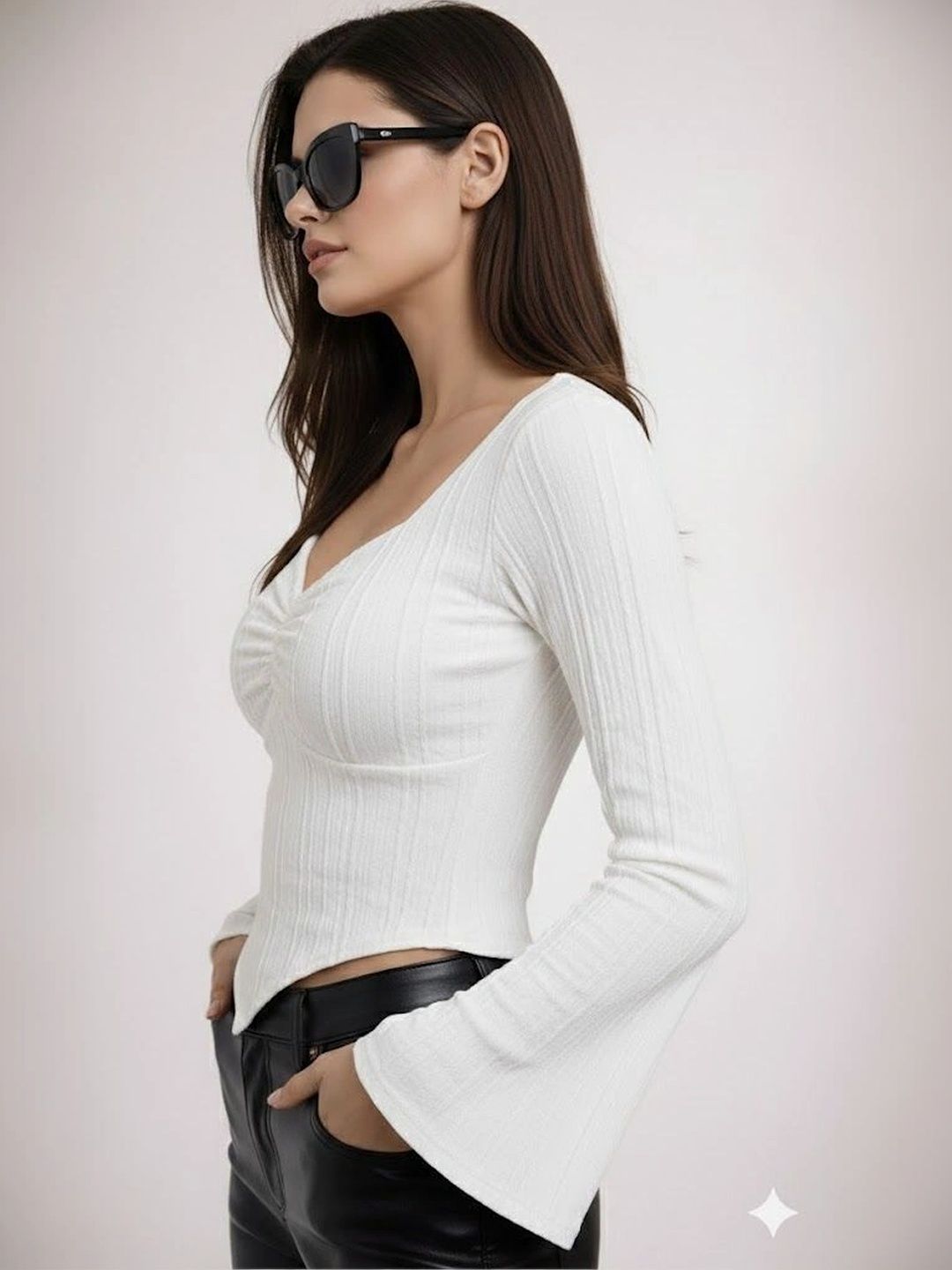 Moshe Flared Sleeve Crop Top-picture-24