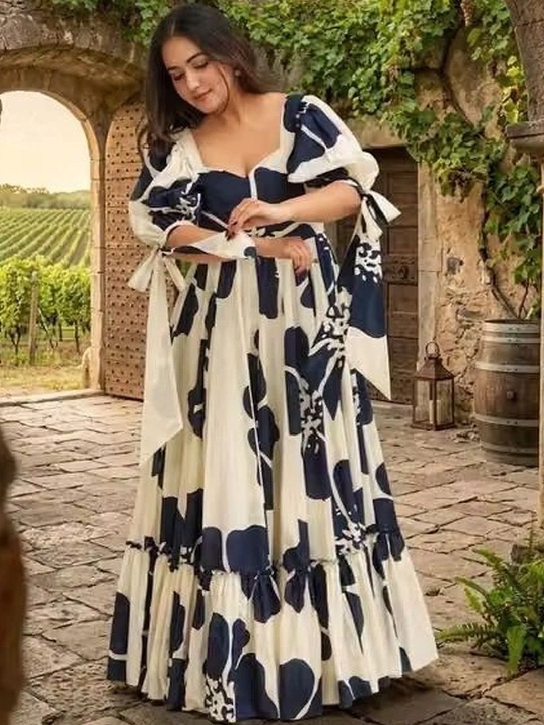 Moda Rapido Printed Sweetheart Neck Maxi Ethnic Dress-picture-20