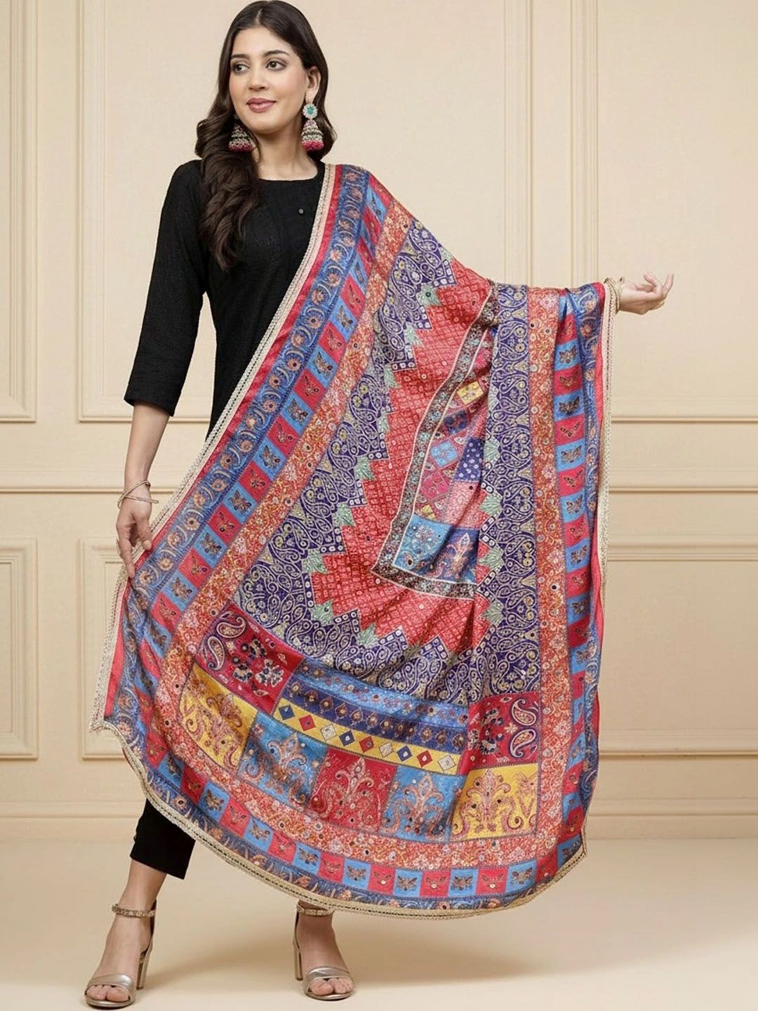KALINI Ethnic Motifs Printed Dupatta with Mirror Work-picture-38