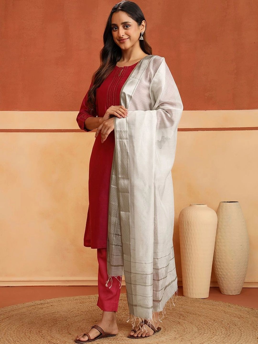 Fabindia Woven Design Cotton Silk Blend Dupatta with Zari-picture-26