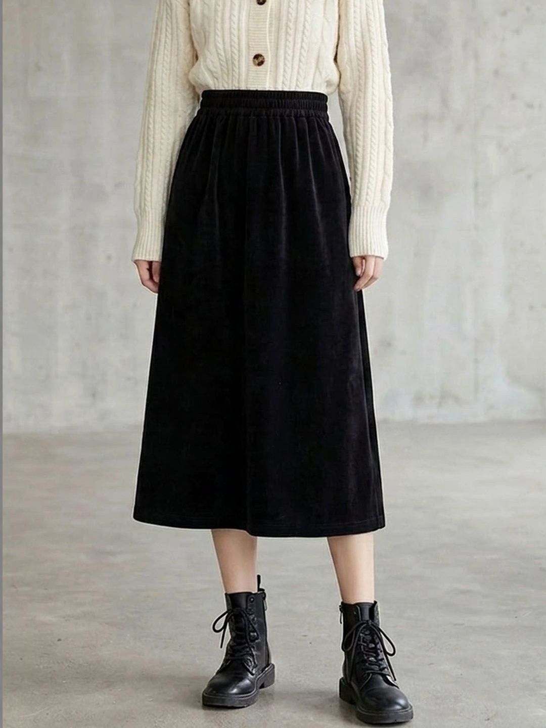 Suo Women Front Slit Midi A-Line Skirt-picture-21