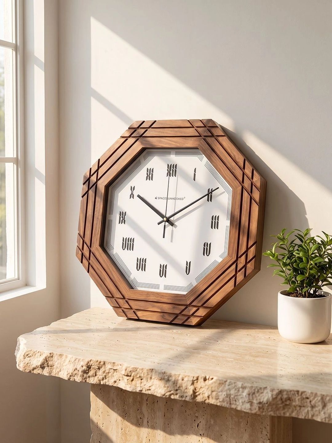 Spaces Unhooked Brown & White Geometric Wall Clock-picture-53