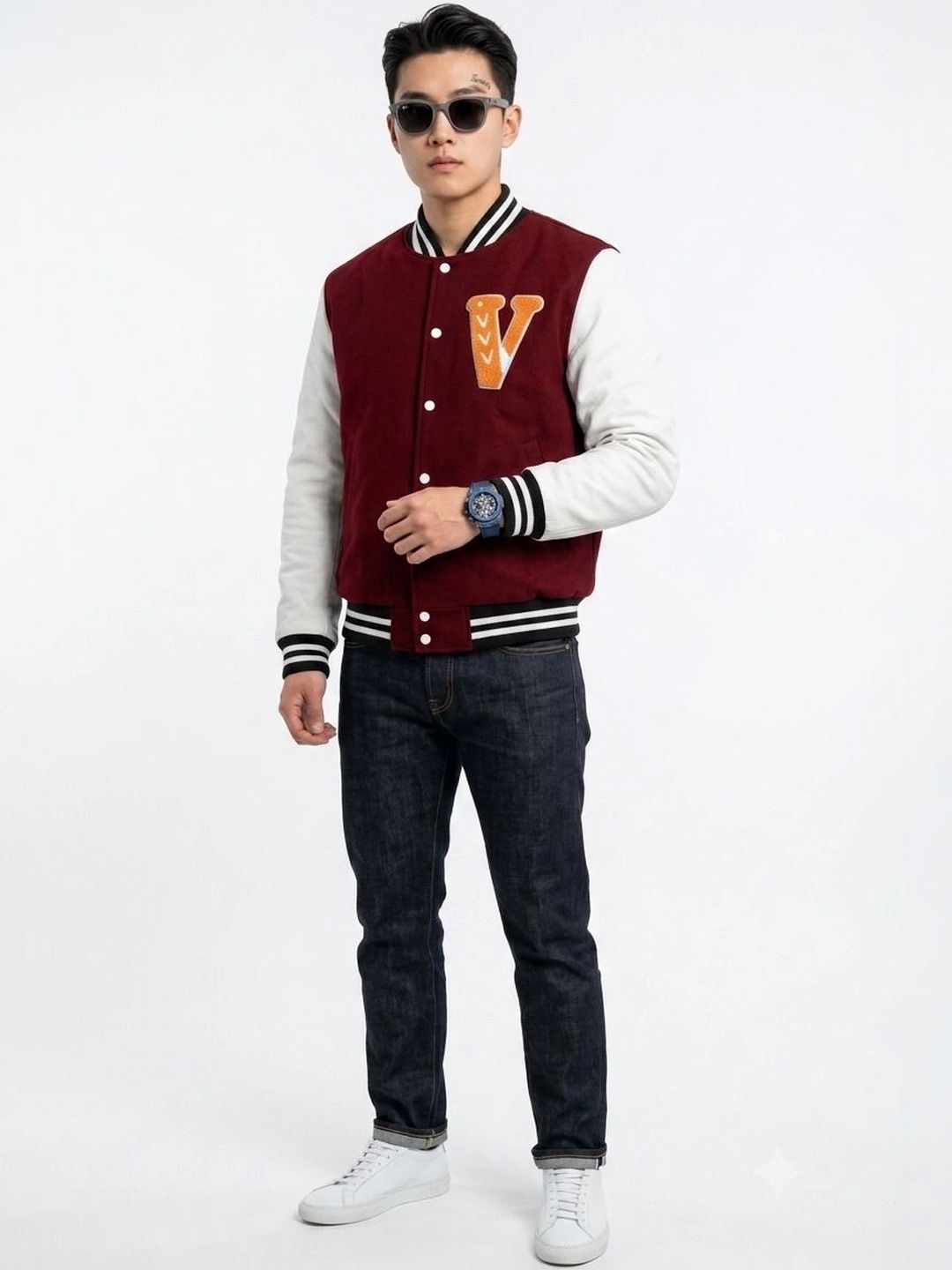 oiin Men Colourblocked Fleece Blend Varsity Jacket-picture-33