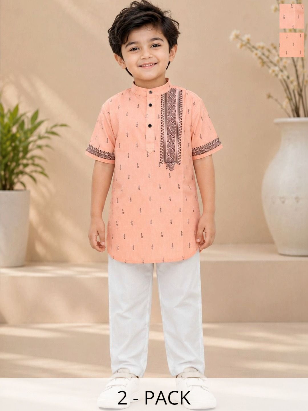 Smuktar garments Boys Pack Of 2 Ethnic Motifs Printed Pure Cotton Kurta With Pyjama-picture-10
