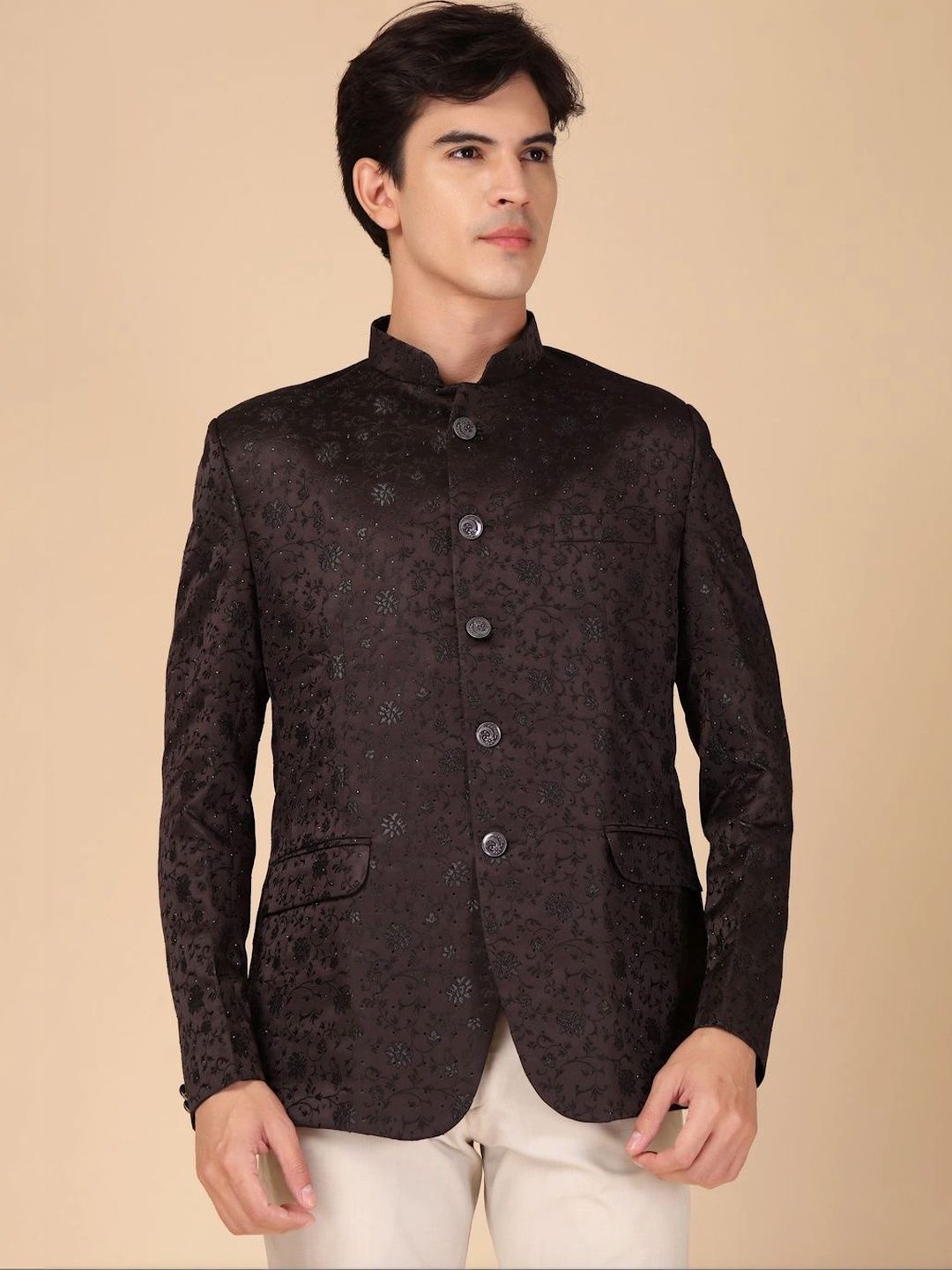 Moda Rapido Self Design Mandarin Collar Single-Breasted Casual Blazer-picture-33