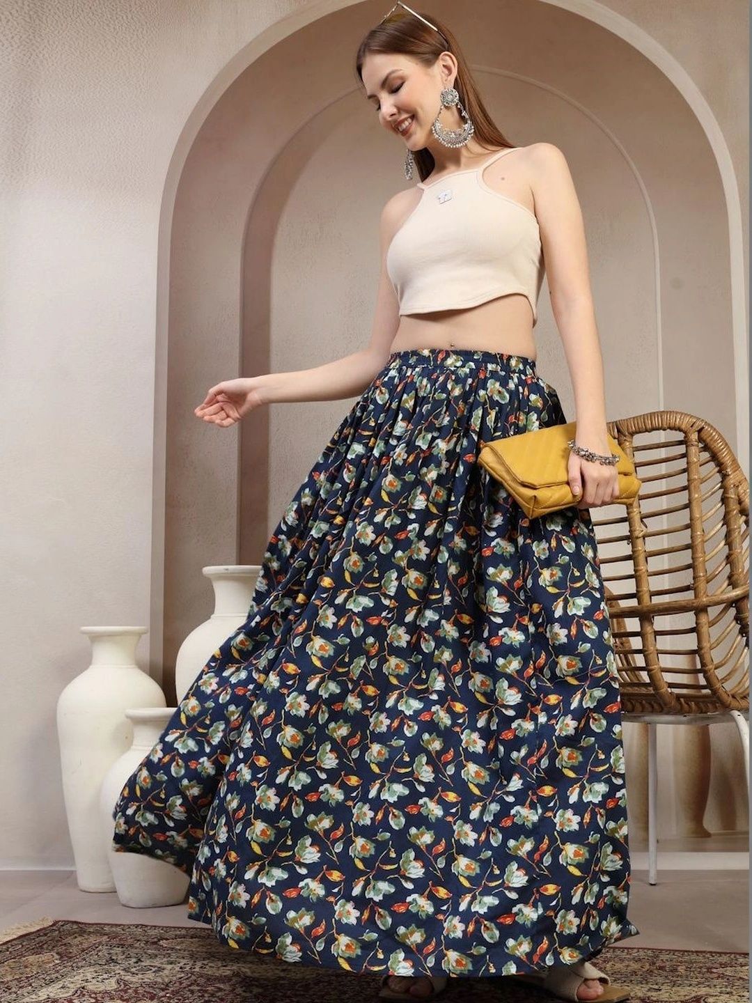 Anouk Women Cotton Cotton Cambric Floral Maxi Flared Skirt-picture-24
