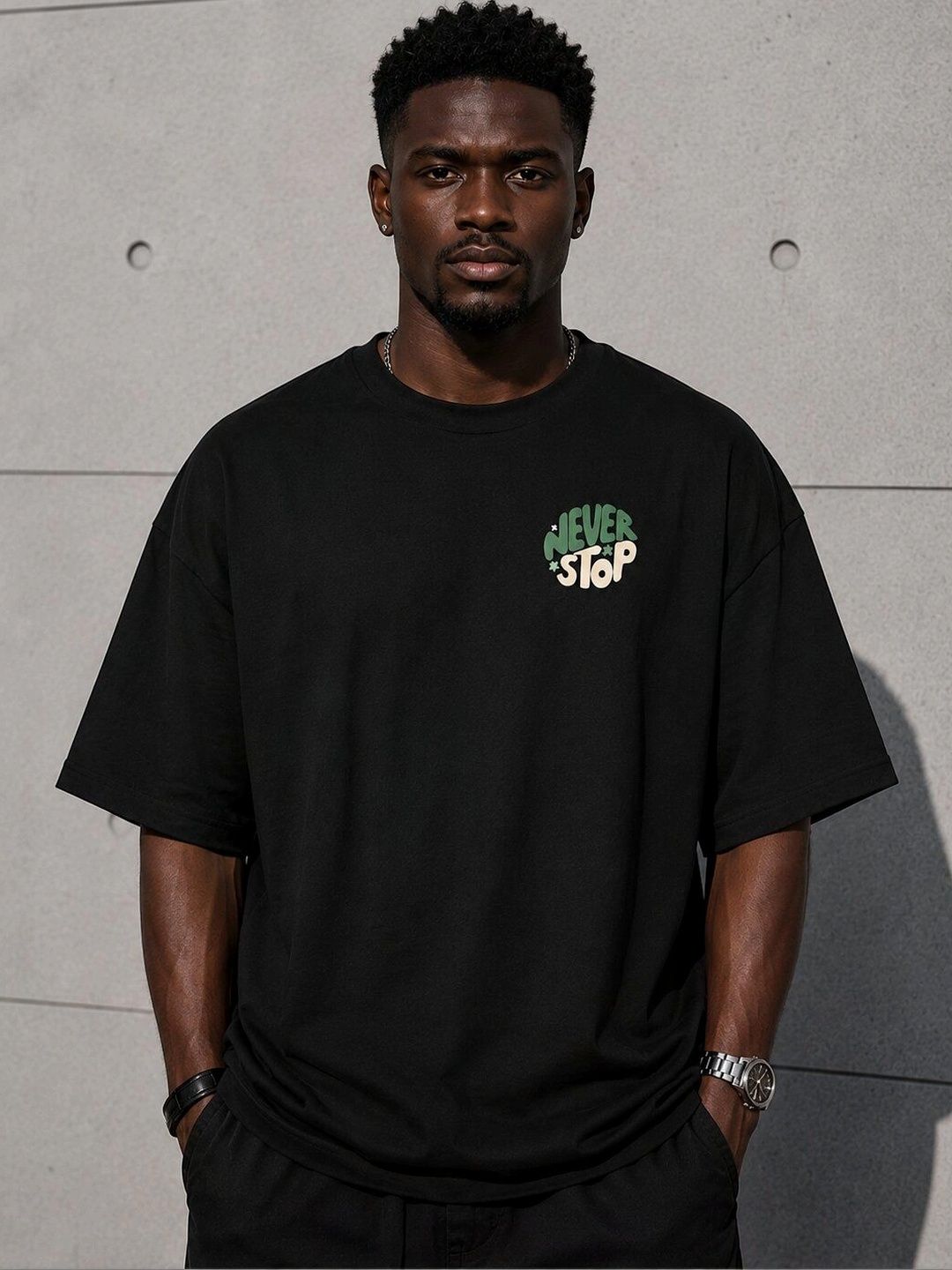 HERE&NOW Men Typography Printed Drop-Shoulder Sleeves T-shirt-picture-47