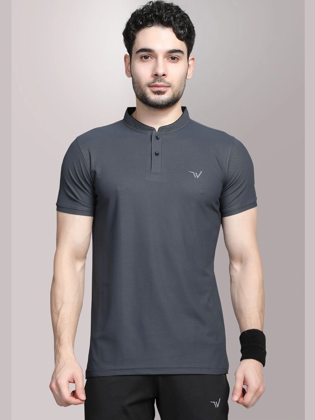 WEWOK Men Brand Logo Mandarin Collar Fusion T-shirt-picture-42