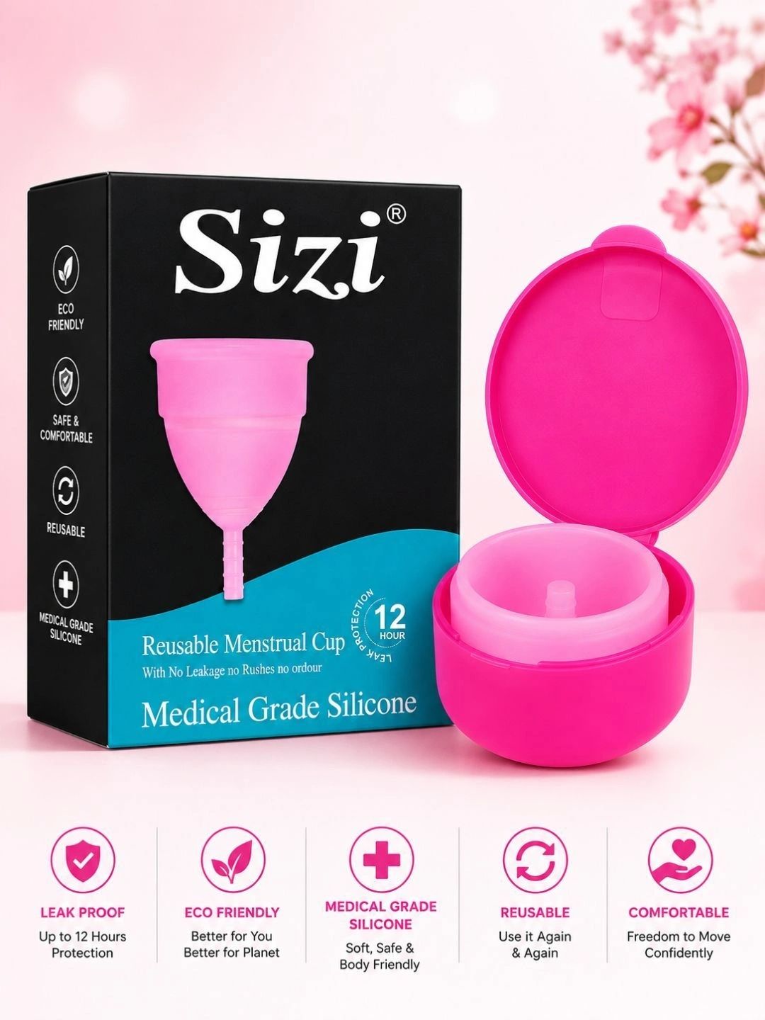 Sizi Medical Grade Silicone Leak Proof Protection Reusable Menstrual Cup-image-48