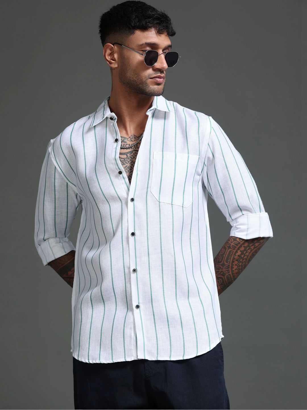 TOM MACKLER Men Classic Slim Fit Striped Casual Shirt-picture-33