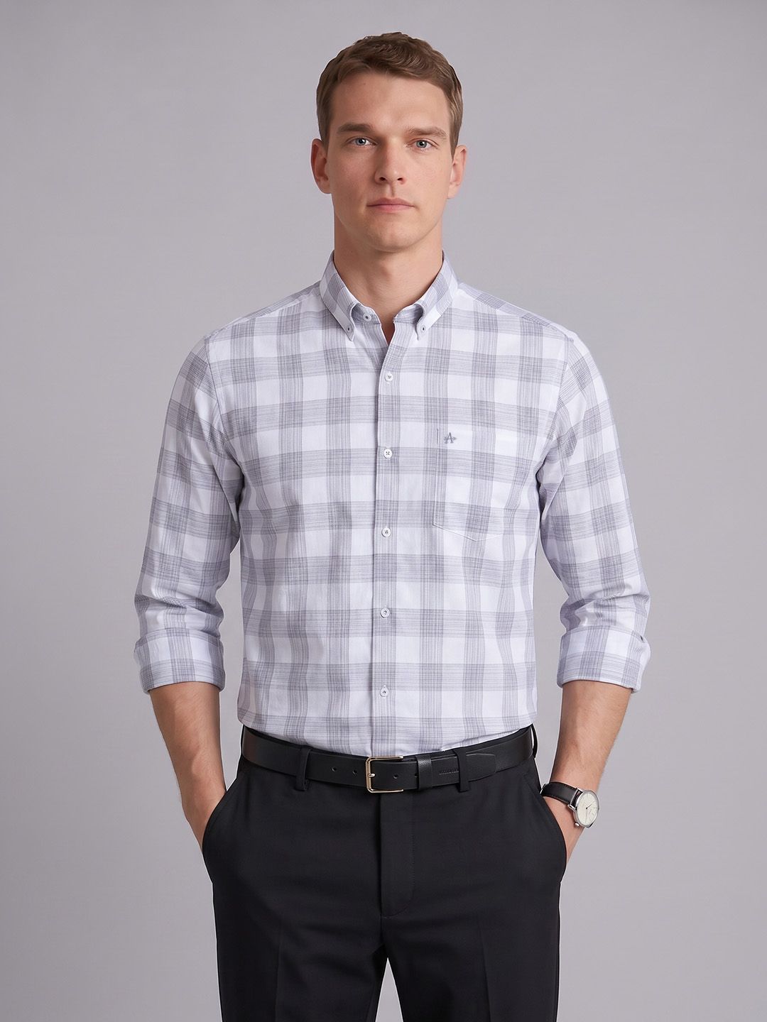 Arrow Slim Fit Checked Formal Shirt-image-11