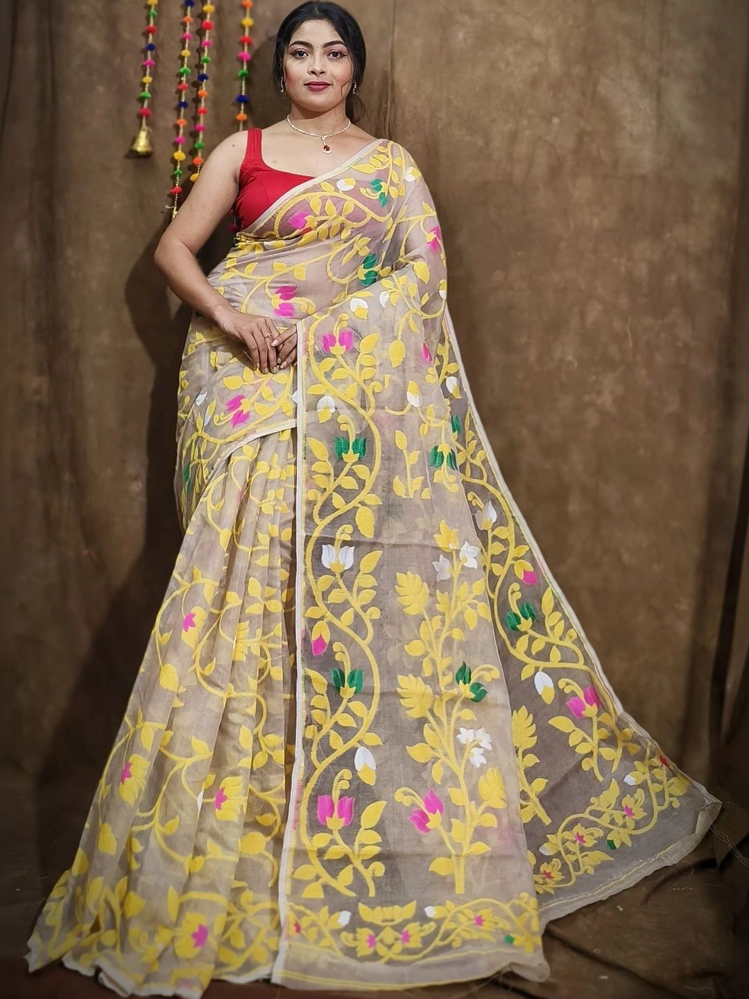 OWALID Floral Art Silk Jamdani Saree-picture-18