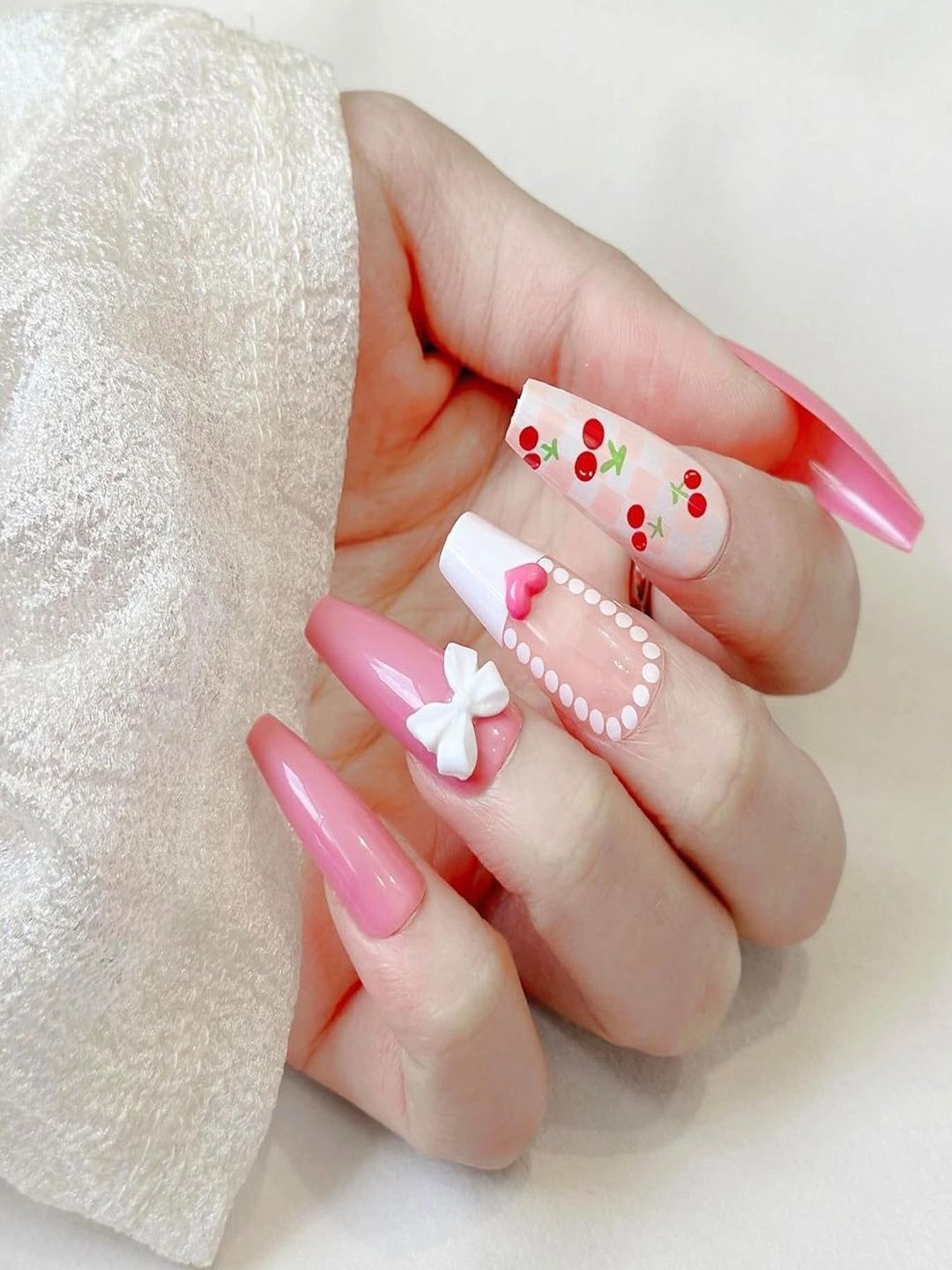 Krelin Set Of 24 Press-On Nail Extensions with Liquid Glue - Blush Pink Cherry Delight-image-1