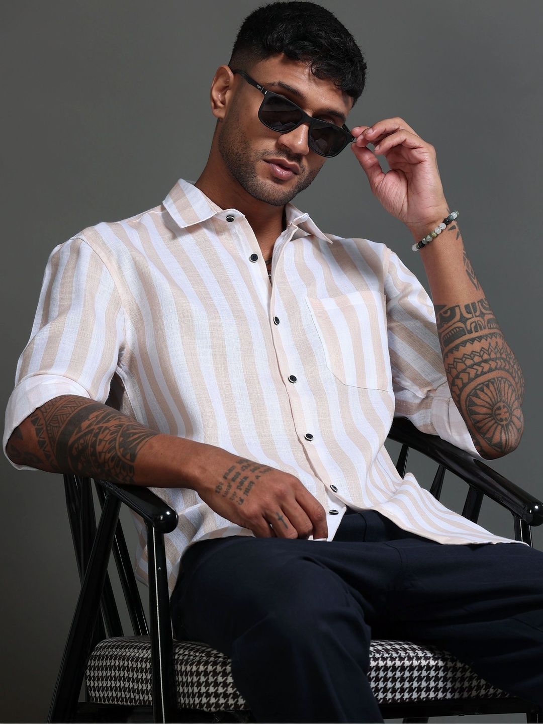 TOM MACKLER Men Classic Slim Fit Striped Casual Shirt-picture-48