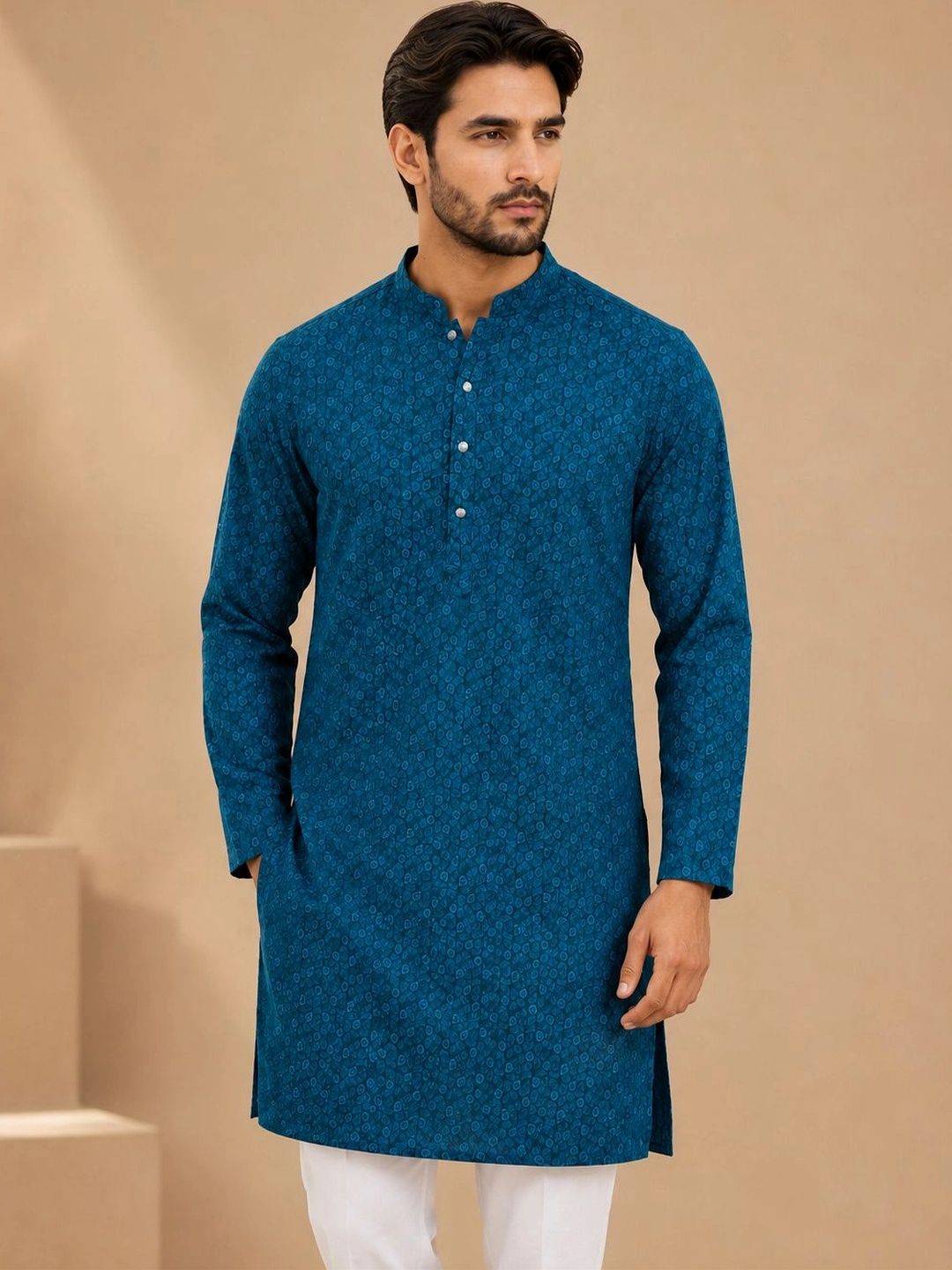 House of Pataudi Men Ethnic Motifs Printed Regular Kurta with Pyjamas-image-48