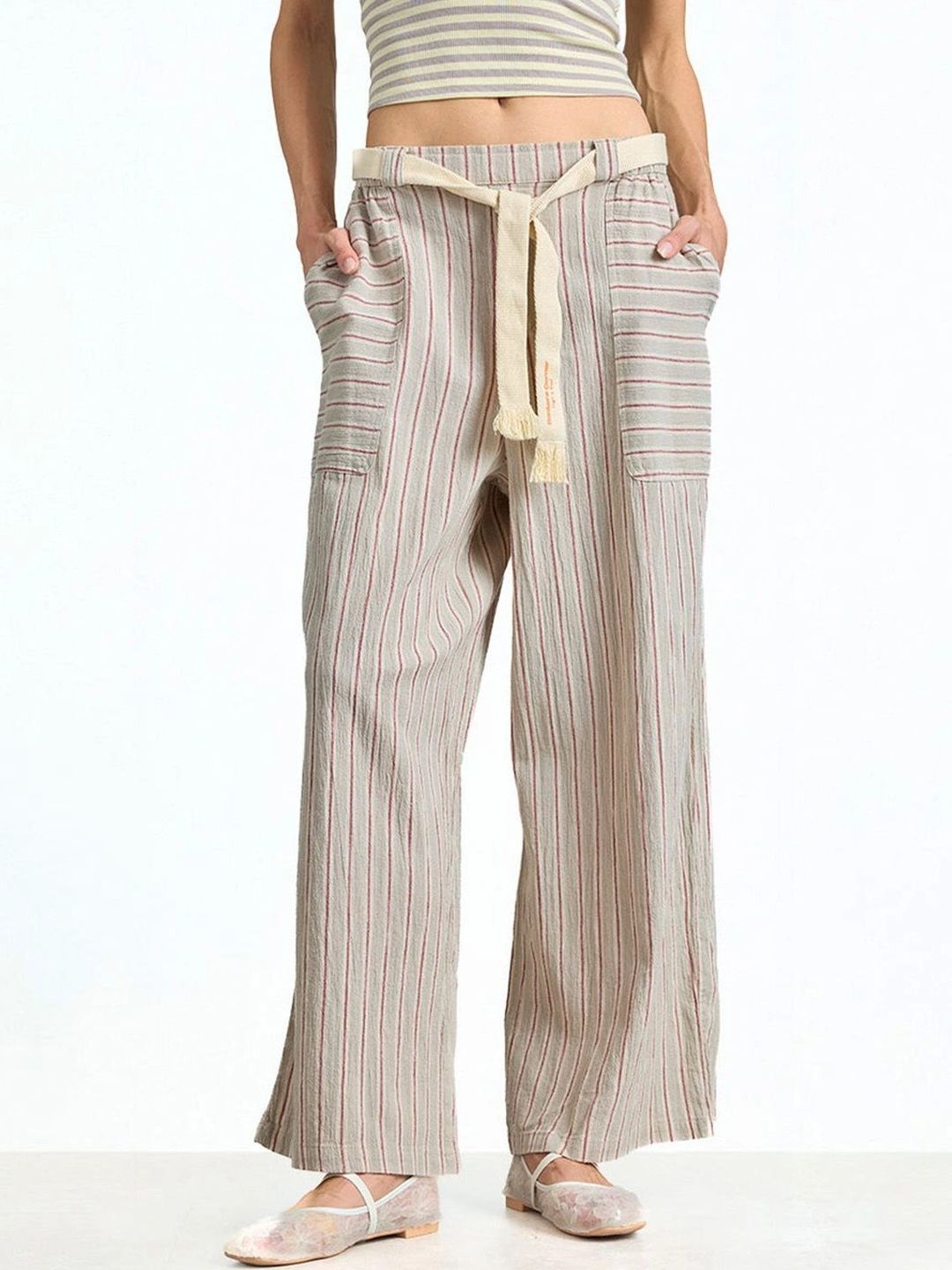 Bonkers Corner Women Striped Mid-Rise Wide Leg-Fit Trousers-picture-28