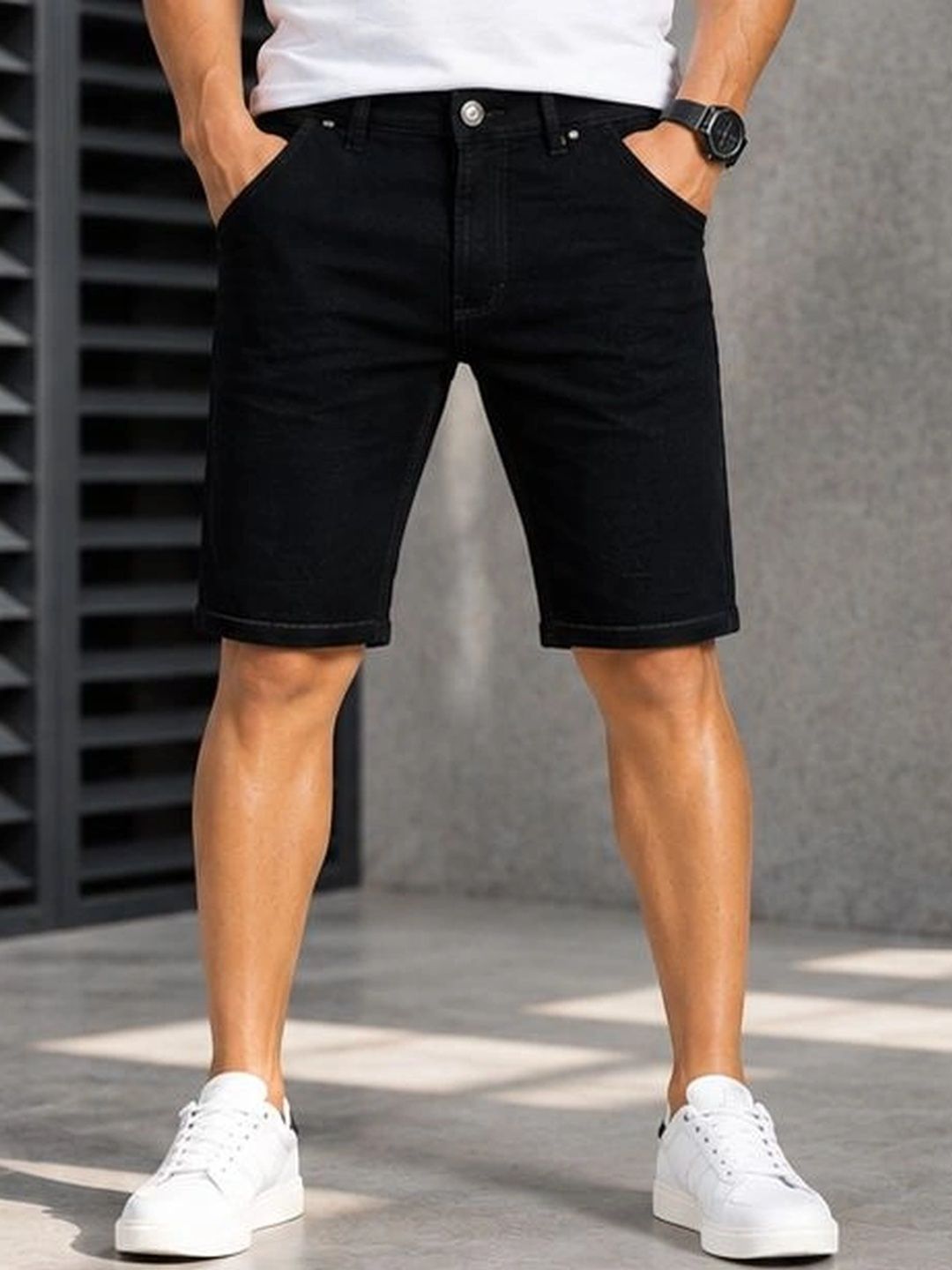 Plounge Men Denim Denim Shorts-picture-10