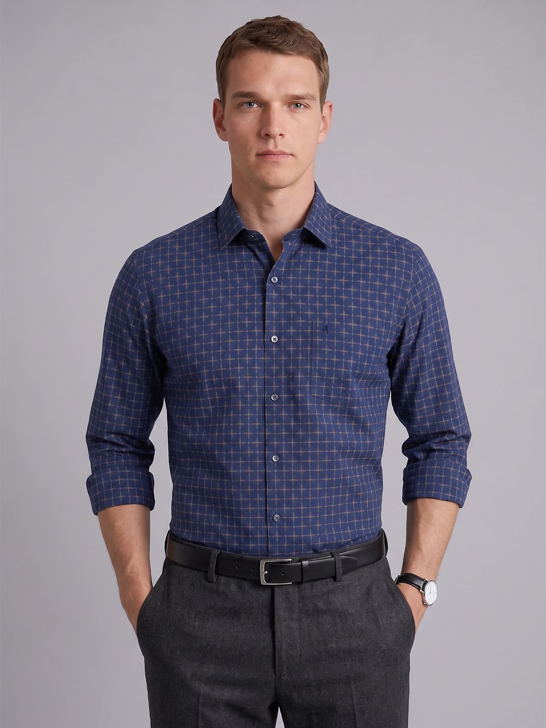 Arrow Slim Fit Checked Formal Shirt-image-8