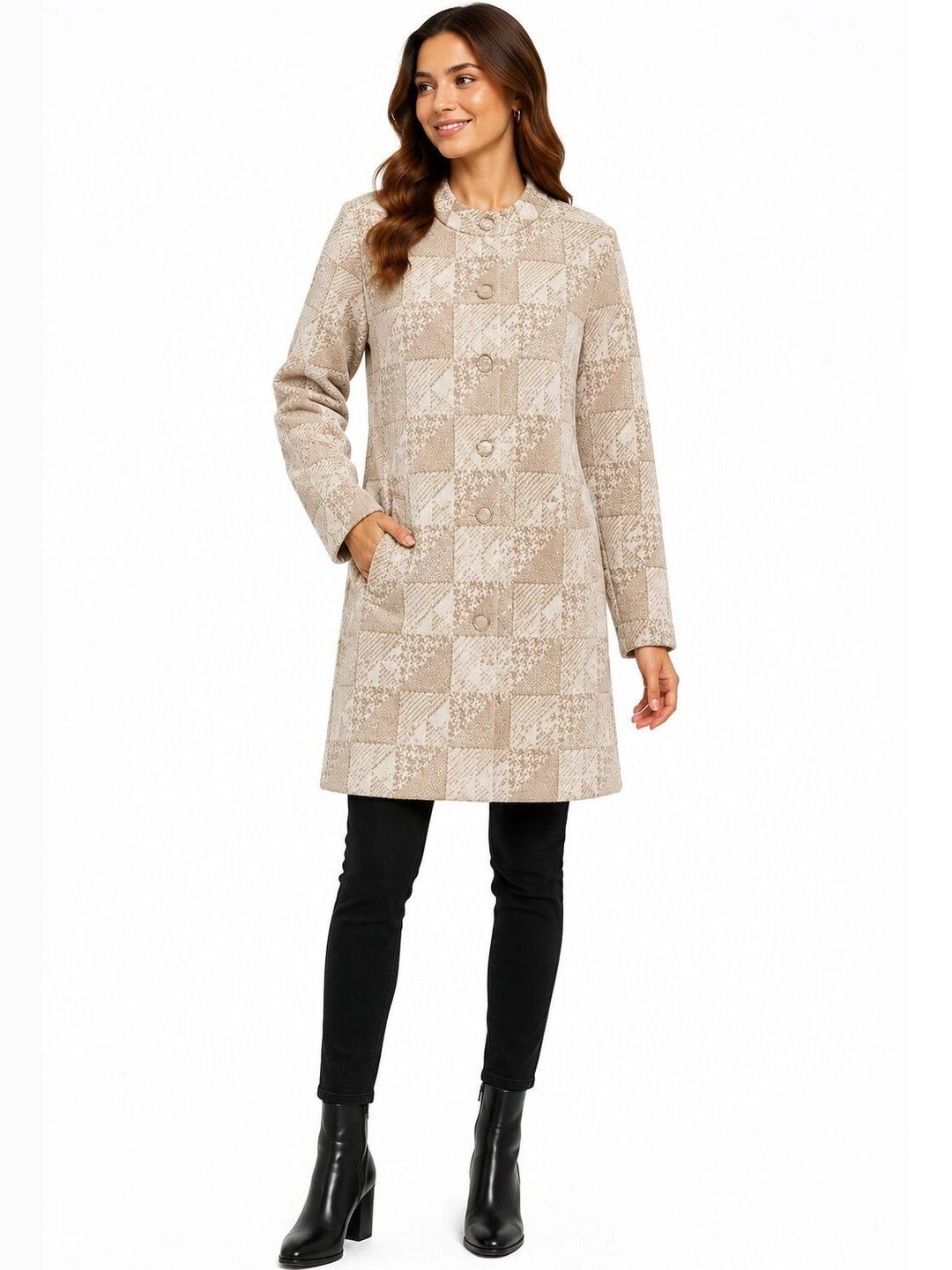 FIRST SLEEP Self Design Woolen Round Neck Single Breasted Long Overcoat-picture-14