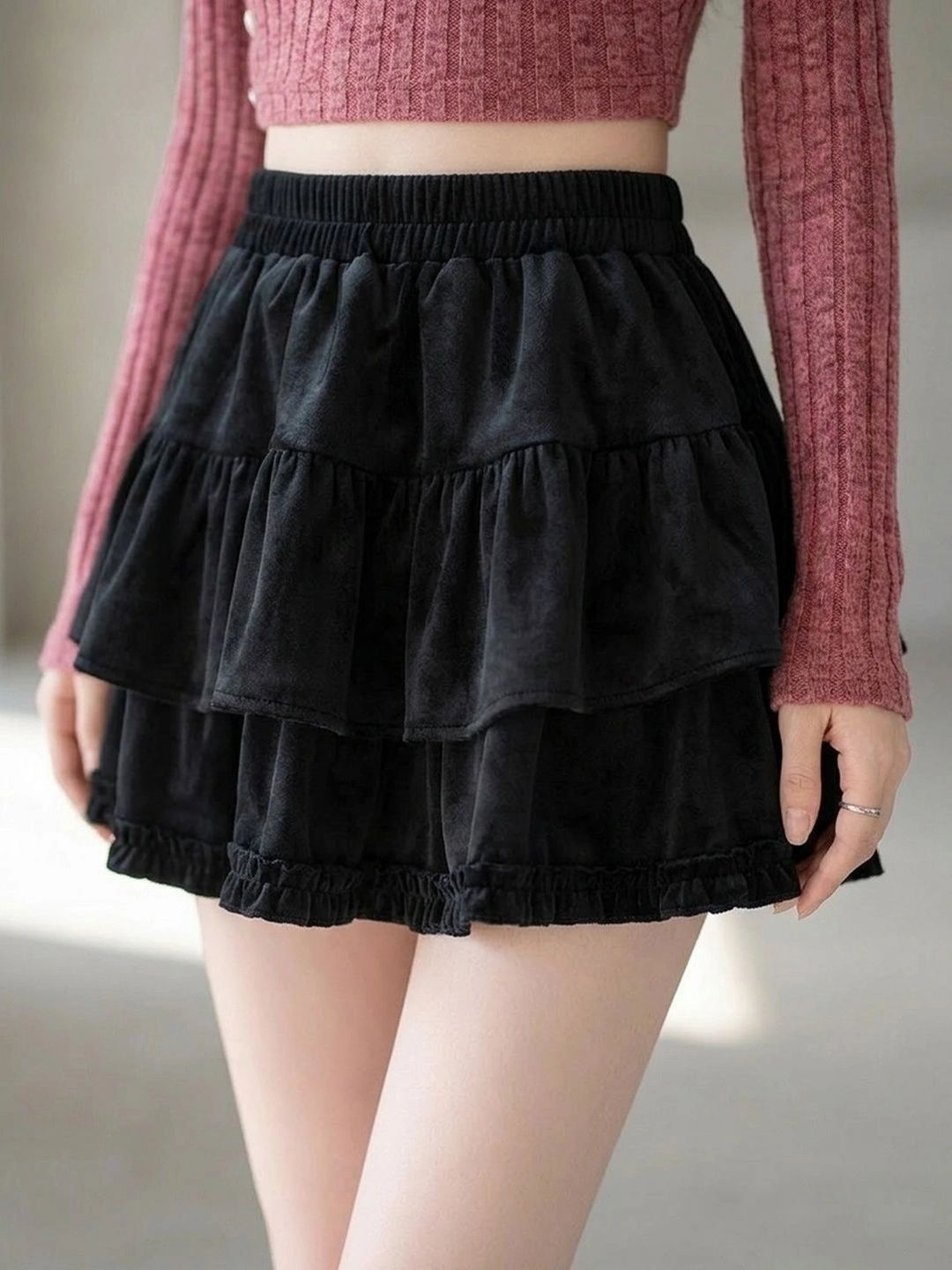 Suo Women Frills Bows and Ruffles Mini Flared Skirt-picture-10