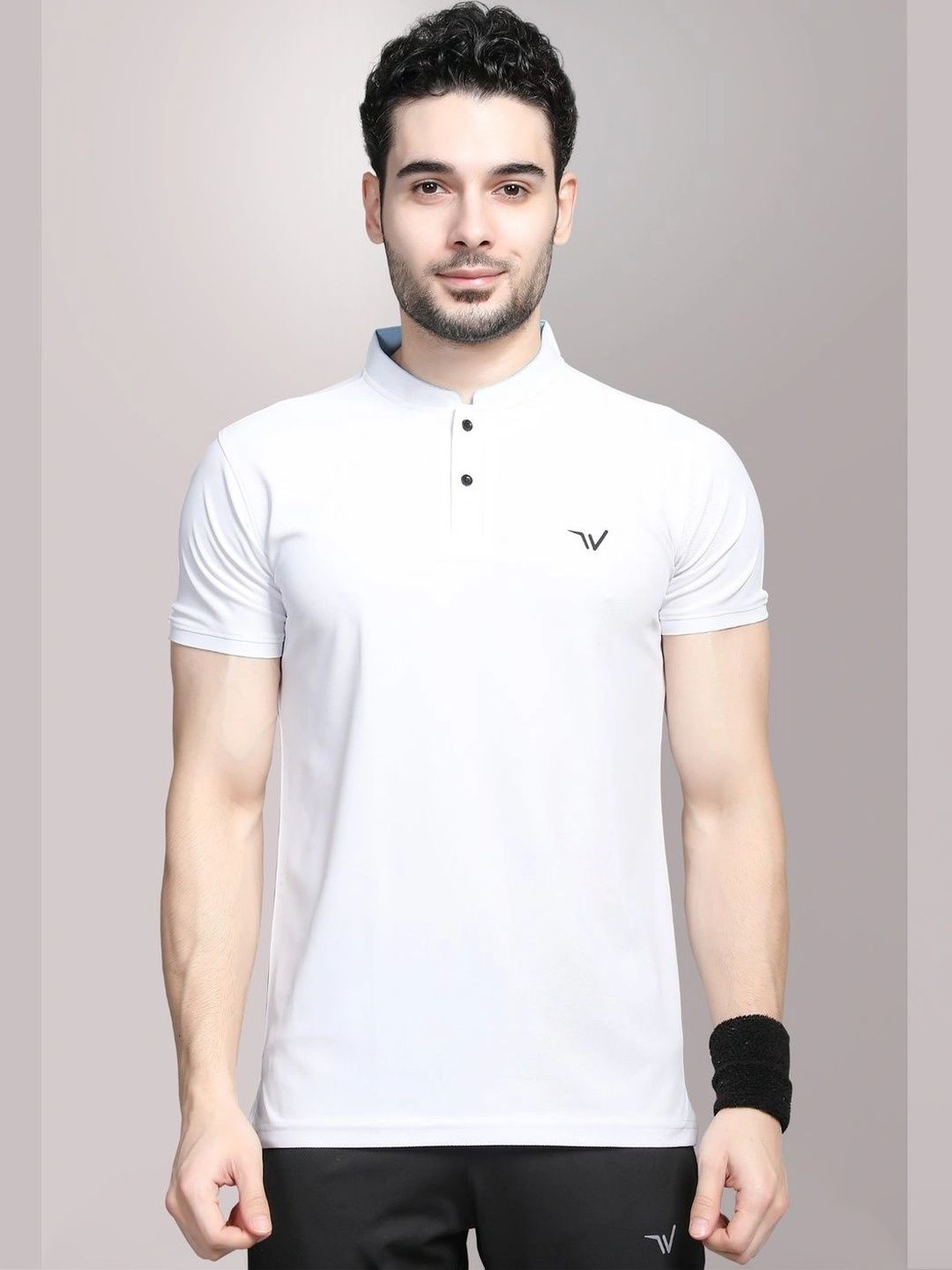 WEWOK Men Brand Logo Mandarin Collar Fusion T-shirt-picture-23