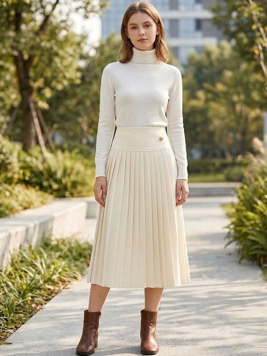 Suo Women Accordion Pleated Midi A-Line Skirt-picture-15