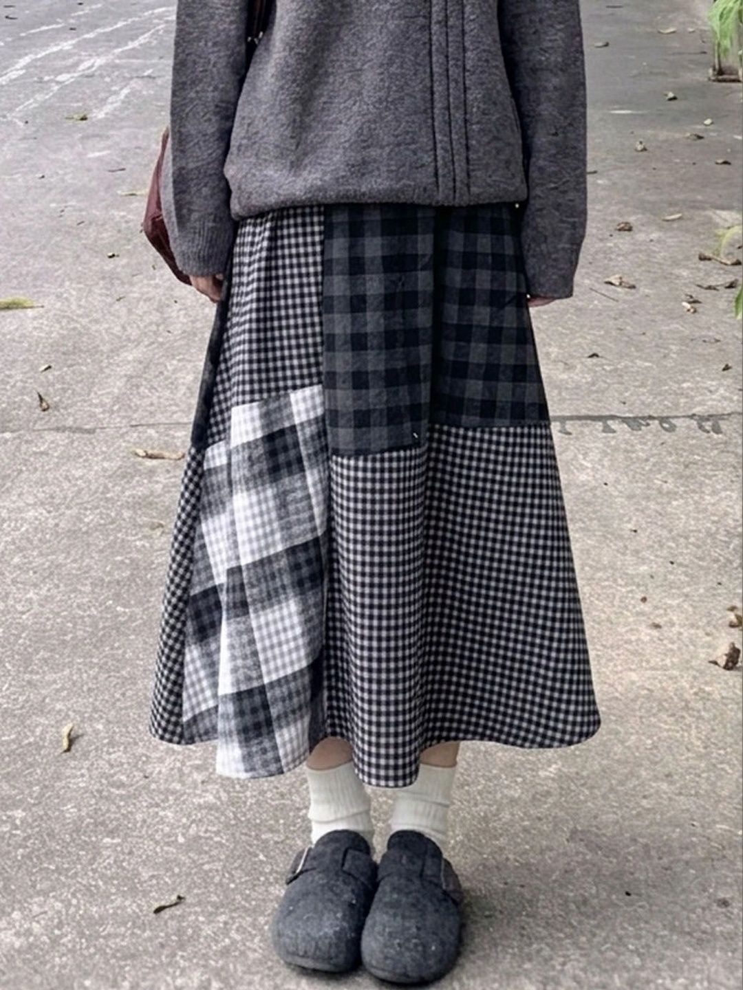 Suo Women Checked Midi A-Line Skirt-picture-22