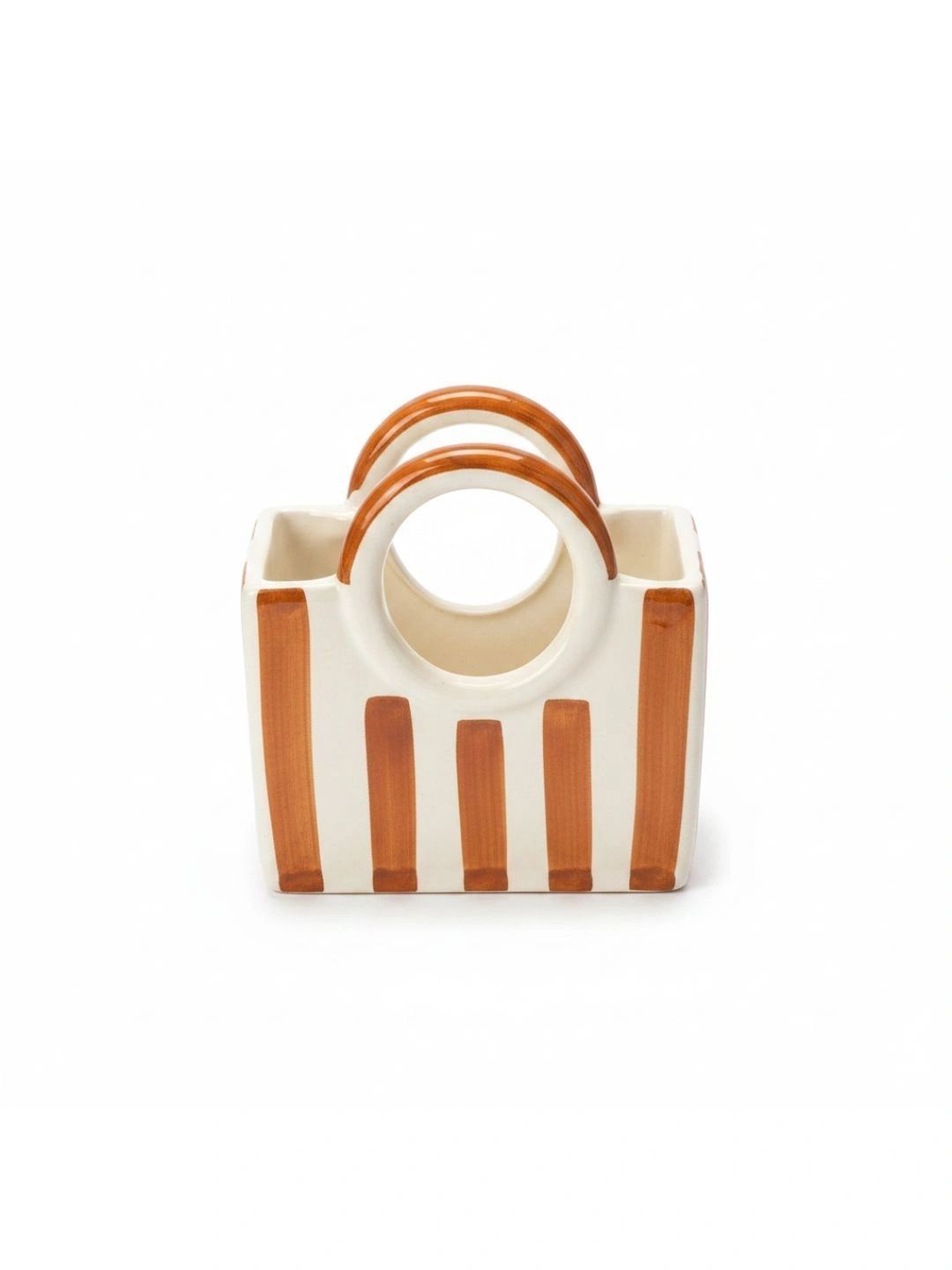 Kraftlik Handicraft Brown & White Striped Ceramic Basket Vase-picture-17