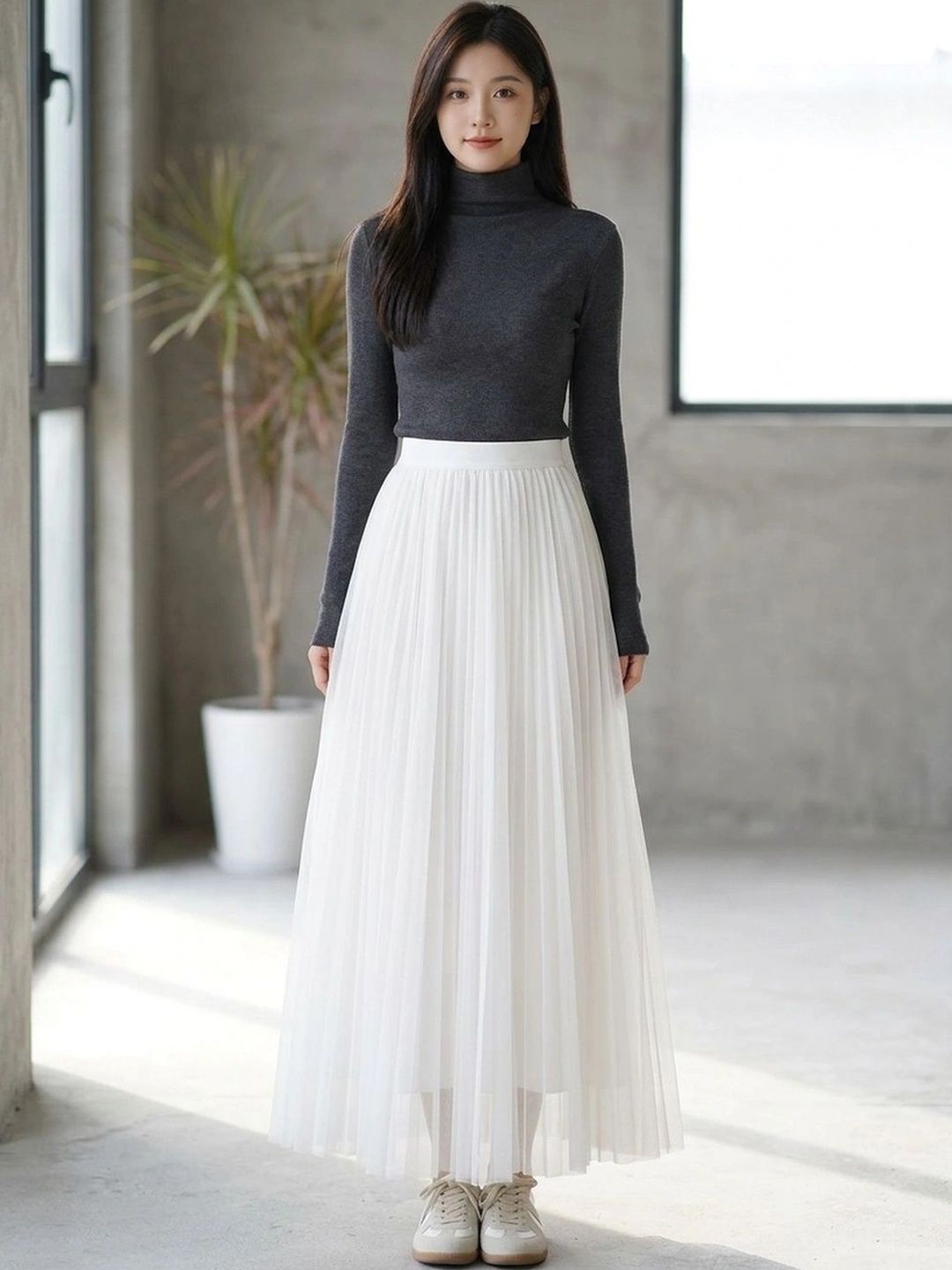 Suo Women Accordion Pleated Maxi Flared Skirt-picture-42