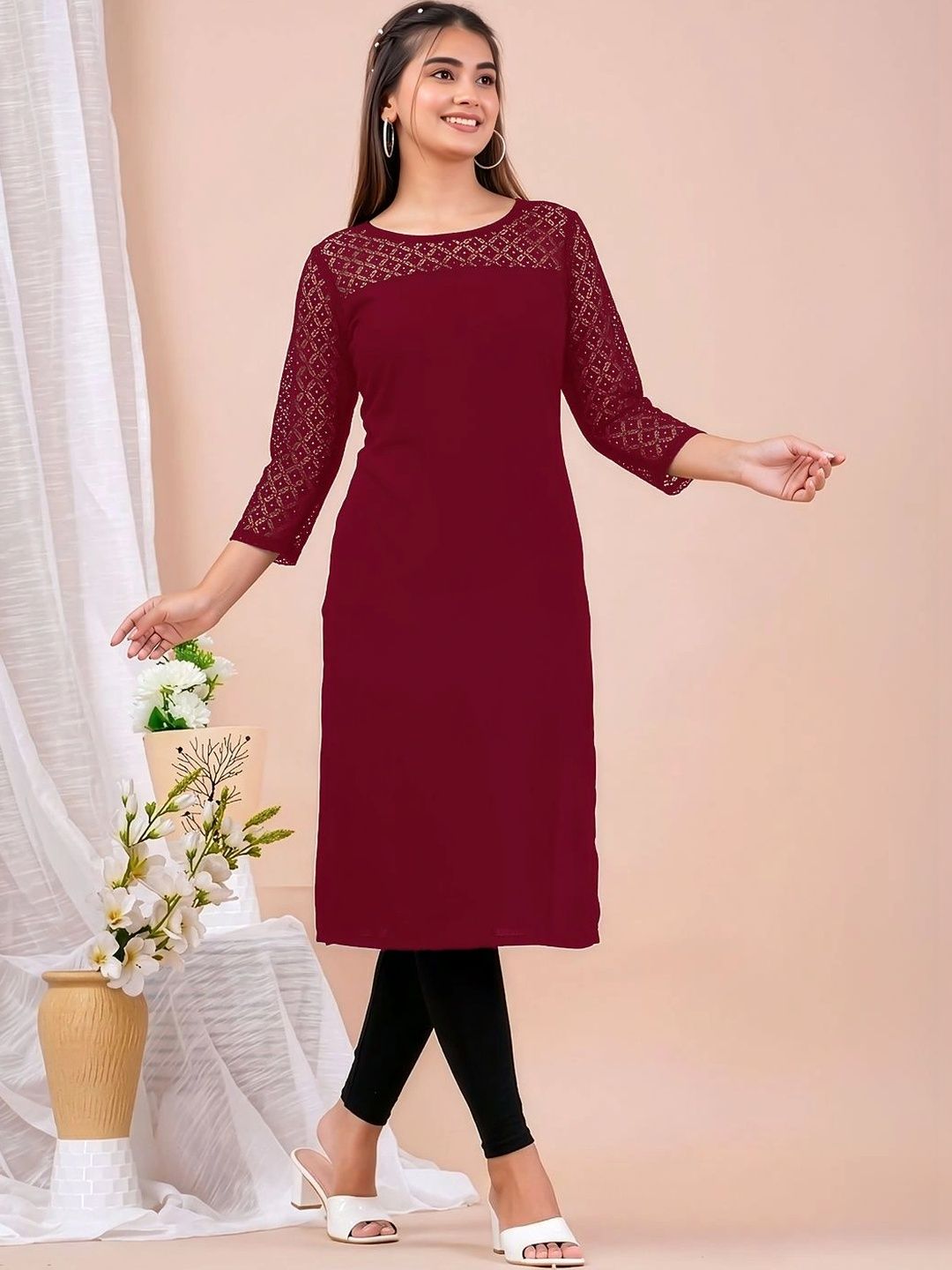 Dream Beauty Fashion Women Woven Design Boat Neck Kurti-picture-46