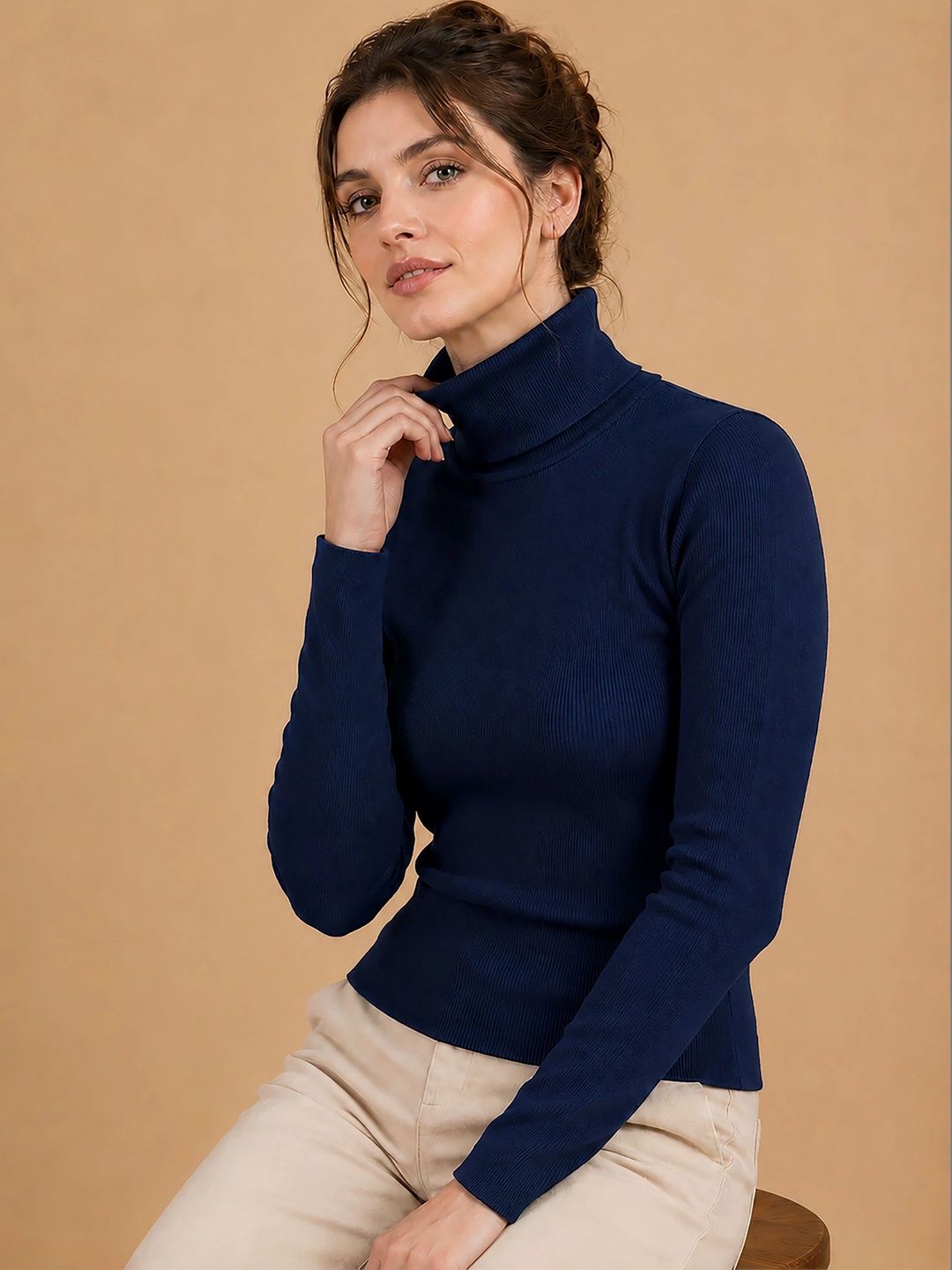 Unicus Apparel Women Cotton Turtle Neck Ribbed Pullover-picture-31