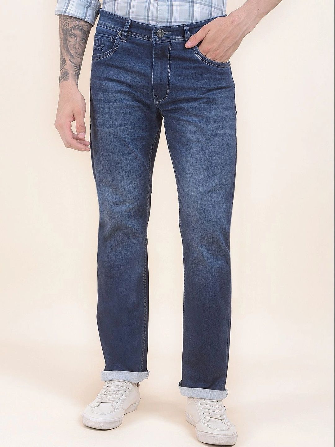 Cantabil Men Straight Fit Mid-Rise Stretchable Jeans-picture-42