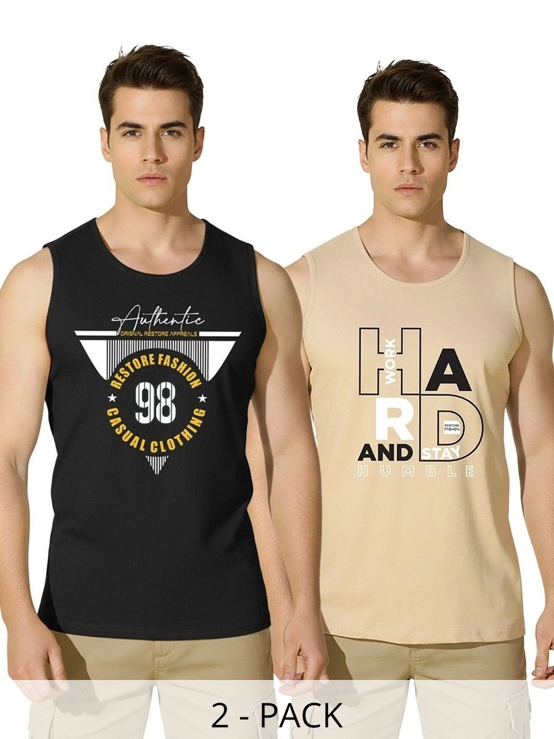 SKY HARBOAR Pack Of 2 Typography Printed Cotton Sleeveless Innerwear Vests-picture-10