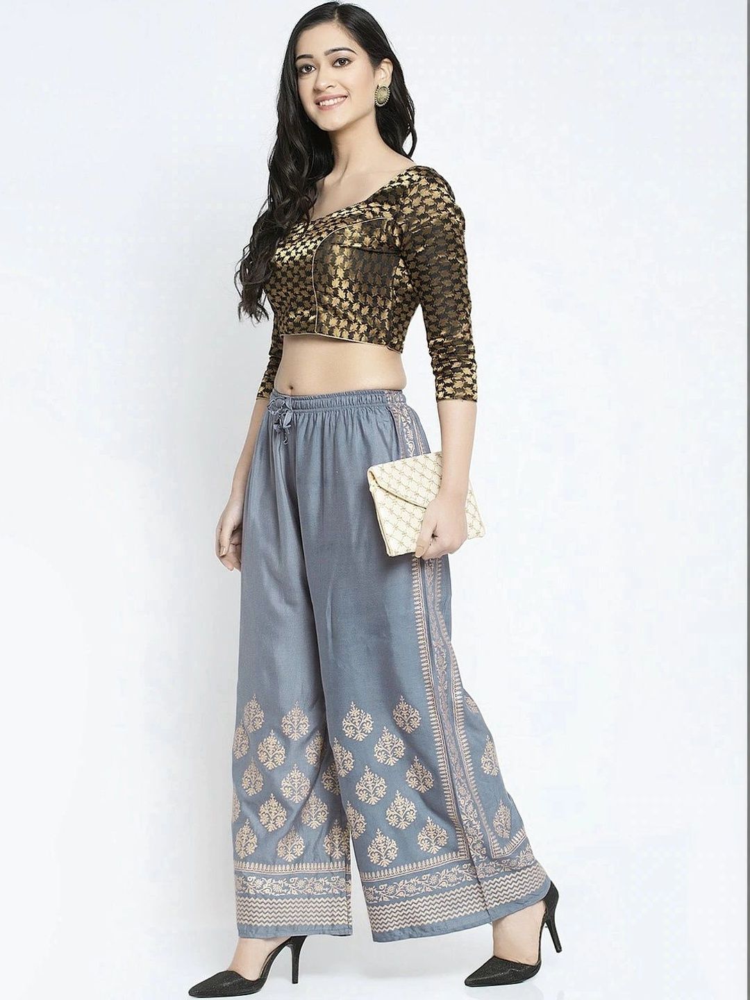 OMAYA Women Ethnic Motifs Printed Knitted Ethnic Palazzos-picture-33