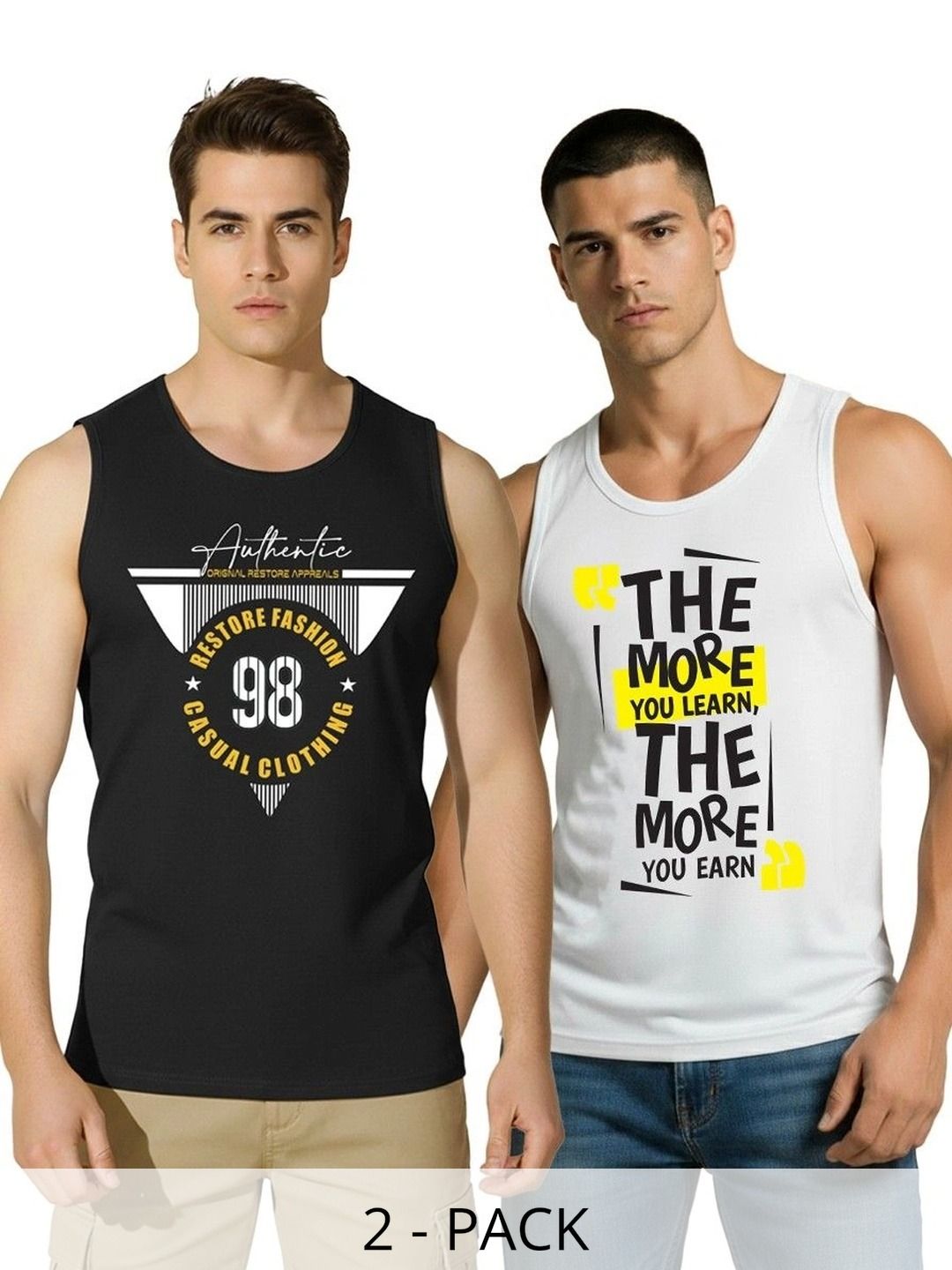 SKY HARBOAR Pack Of 2 Typography Printed Cotton Sleeveless Innerwear Vests-picture-52