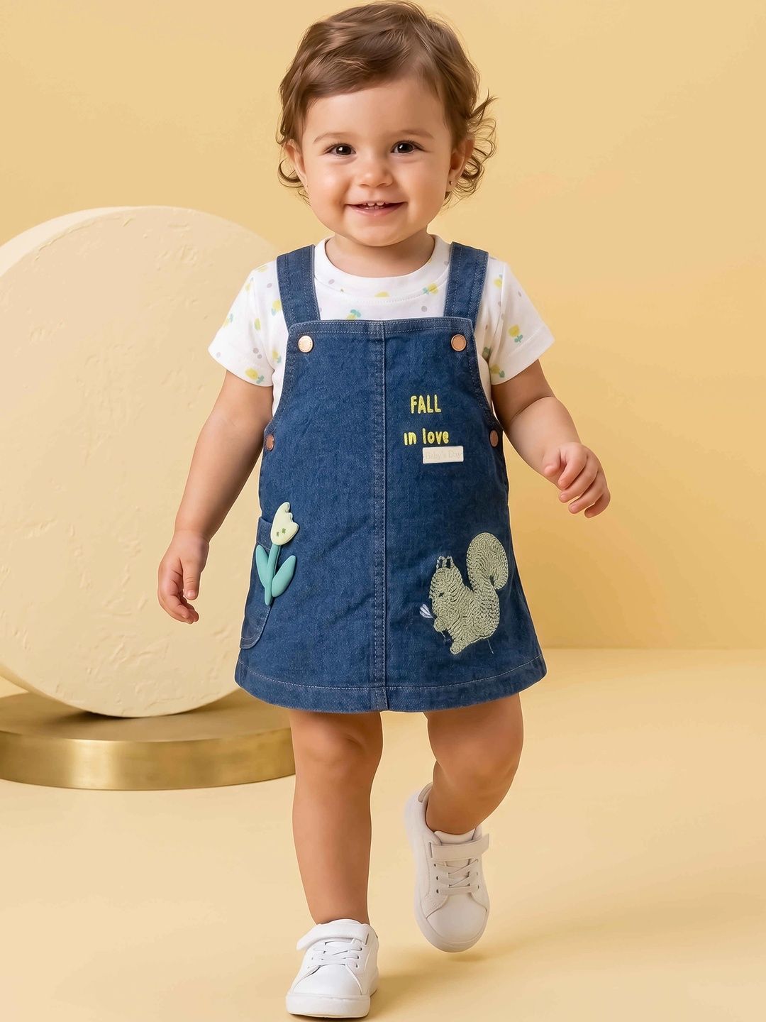 Babys Day Infant Girls Denim Pinafore Dungarees with Printed T-Shirt-picture-35