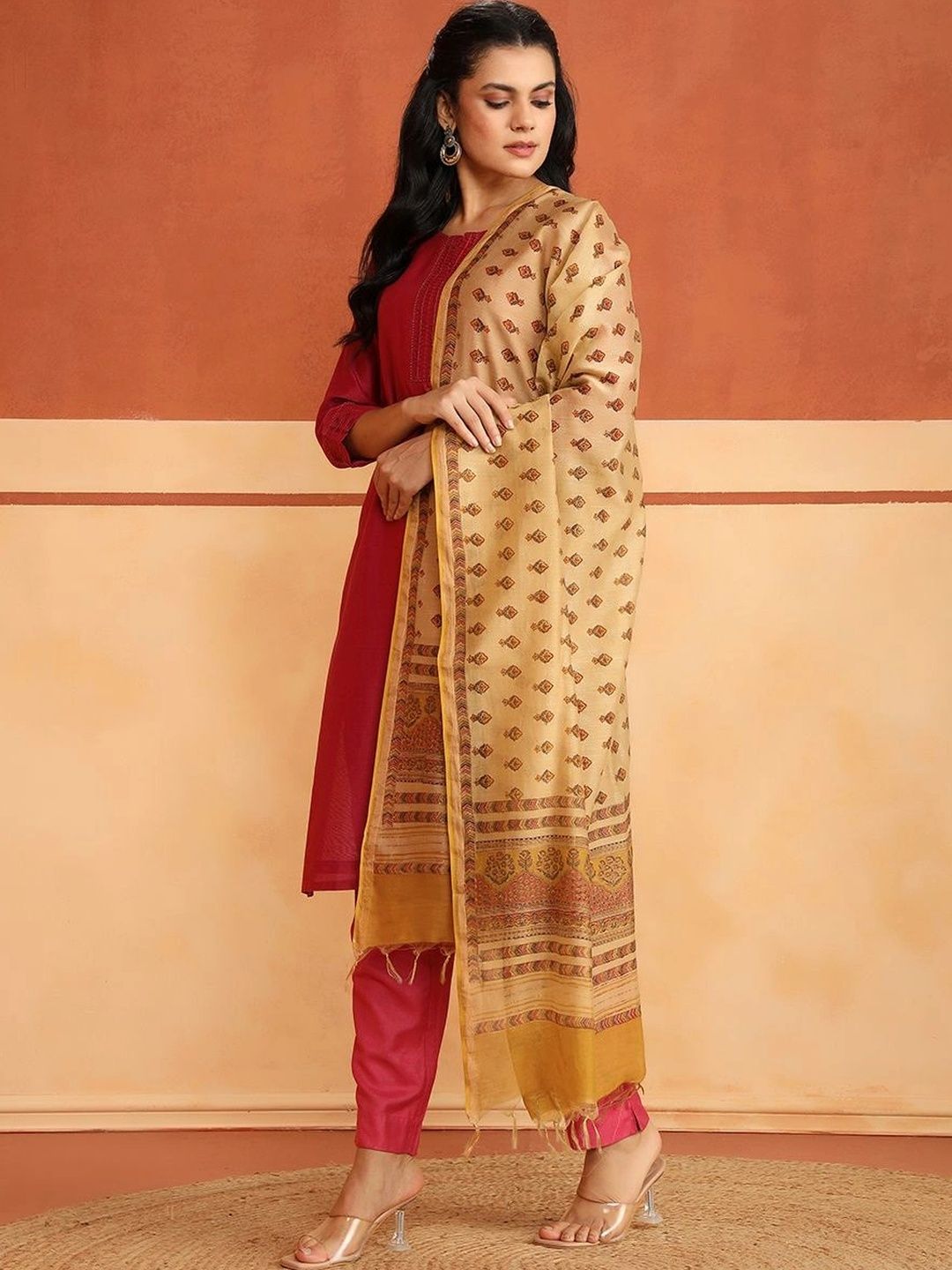 Fabindia Ethnic Motifs Printed Cotton Silk Blend Block Print Dupatta-picture-11