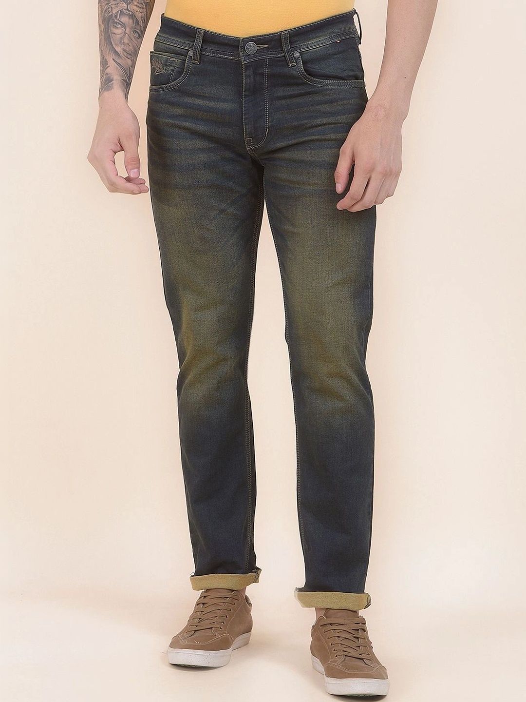 Cantabil Men Slim Fit Mid-Rise Coated Stretchable Jeans-picture-14