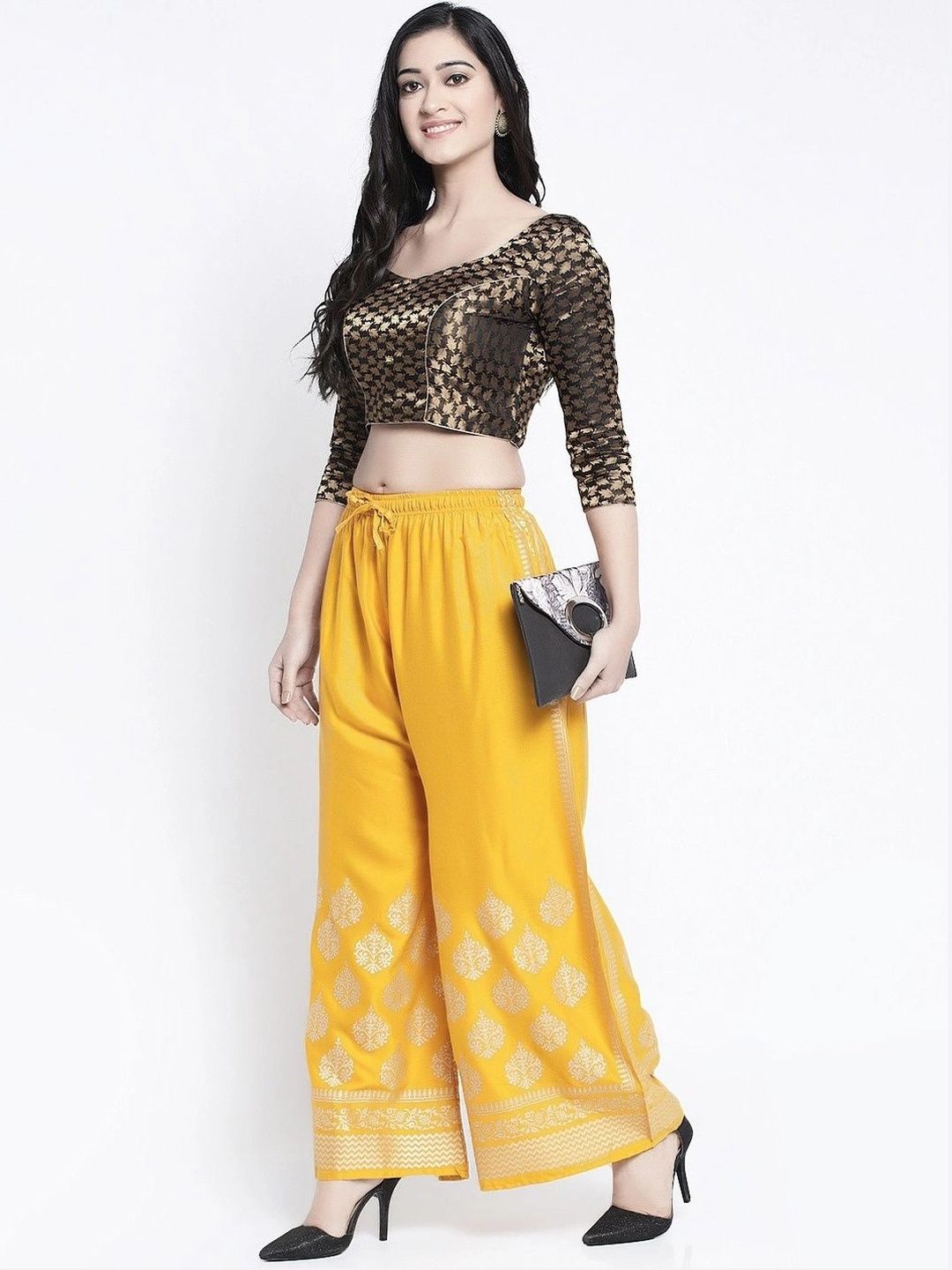 OMAYA Women Ethnic Motifs Printed Knitted Ethnic Palazzos-picture-43
