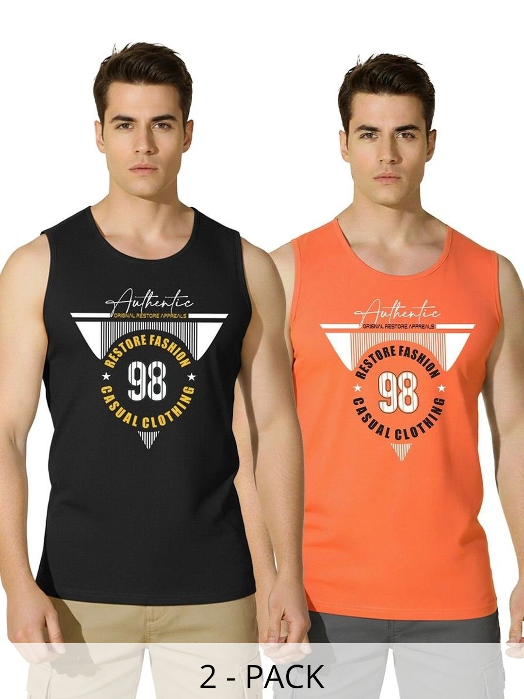 SKY HARBOAR Pack Of 2 Typography Printed Cotton Sleeveless Innerwear Vests-picture-35